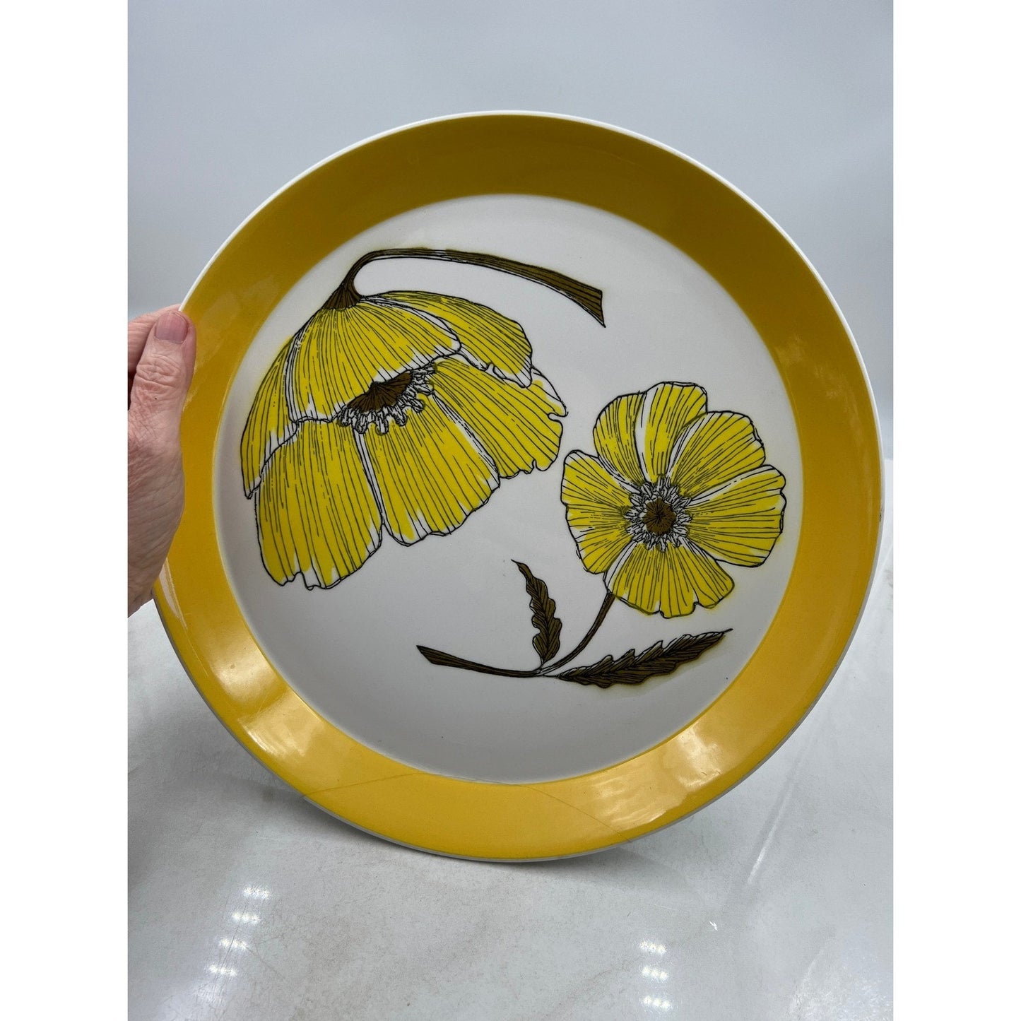 Vintage Mikasa Duplex Duet Yellow Poppy DINNER PLATE Ben Seibel 12.5" JAPAN