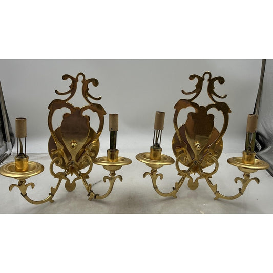 Vintage Brass Wall Sconces Pair World Imports Italy 2-Light 12" Ornate Gold