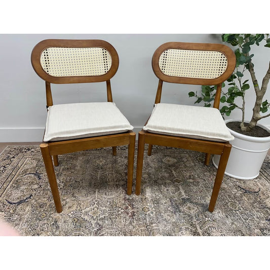 Konstantin Rattan Cane Back Dining Chairs Kitchen Chairs Set of 2 with Cushions -Brown New