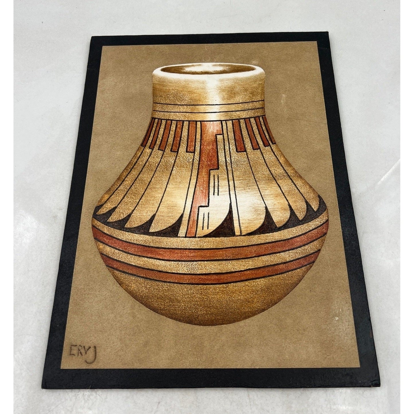 Erv Johnson Oil Painting On Suede Native American Artist Subject Pottery