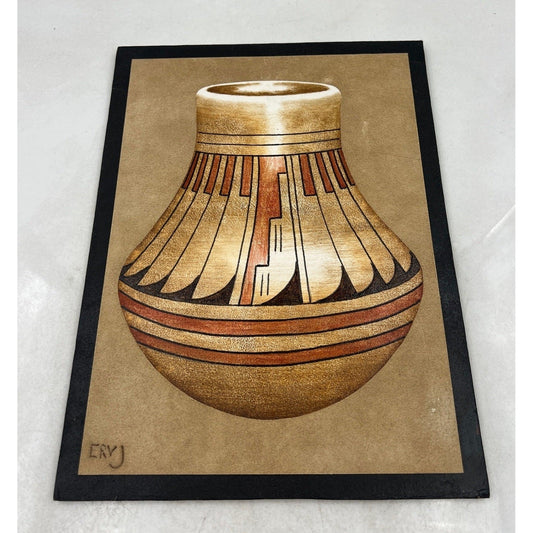 Erv Johnson Oil Painting On Suede Native American Artist Subject Pottery