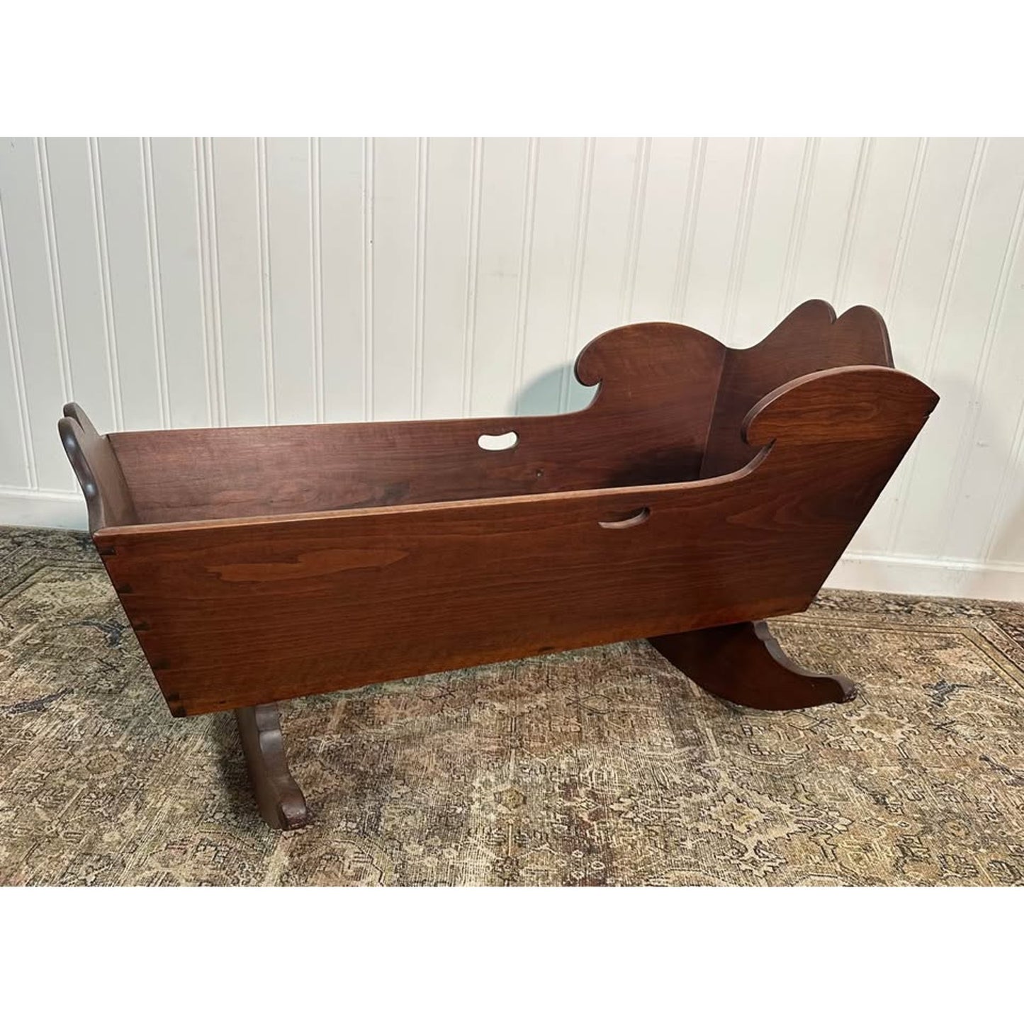 Antique Wood Cradle Baby Walnut Rocking Photography Prop