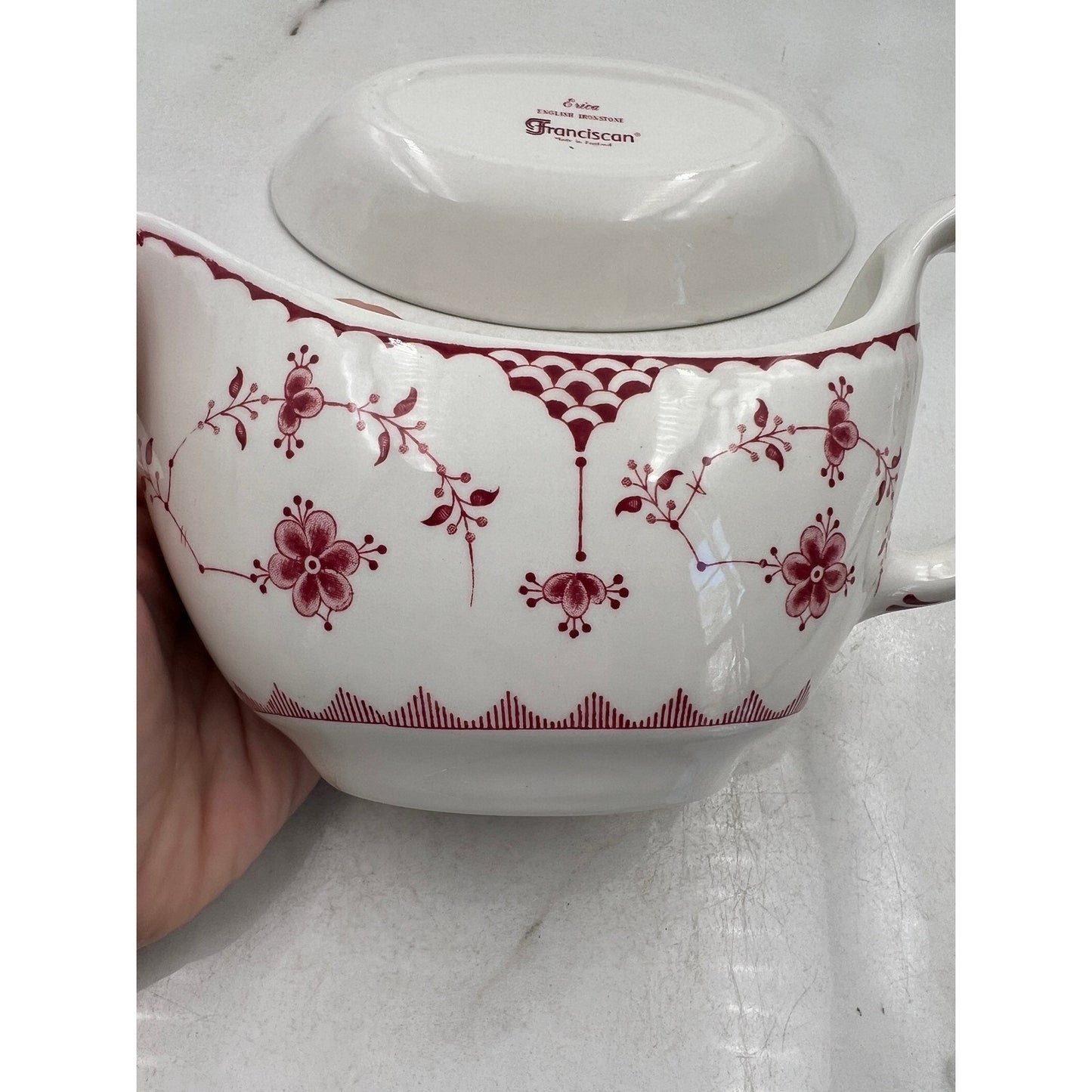 ERICA By Franciscan Pink White Vintage Gravy Boat W/Underplate Made In England