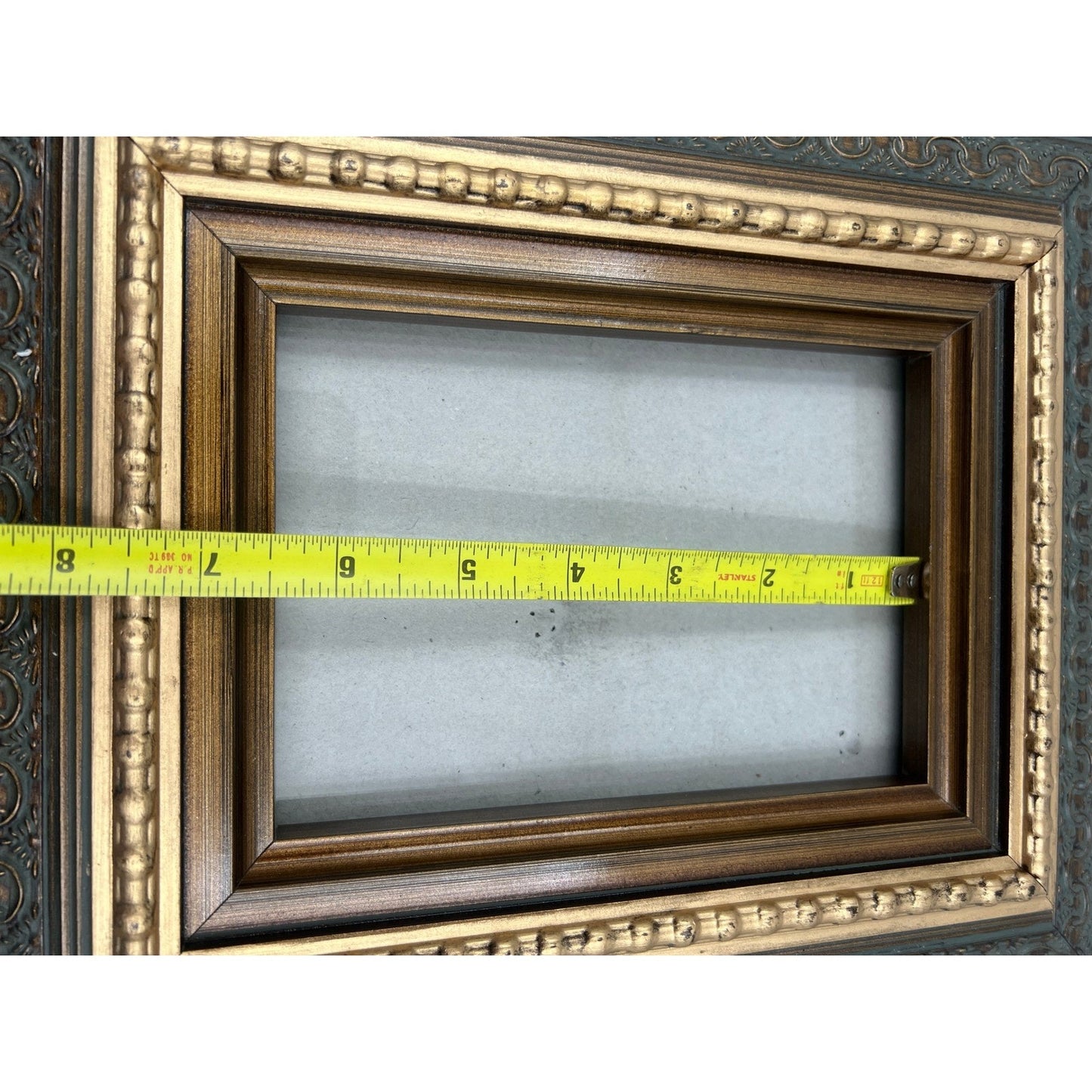 VTG Ornate Bronze Gold Picture Frame 5x7 Opening Scroll Beaded Traditional 10x12