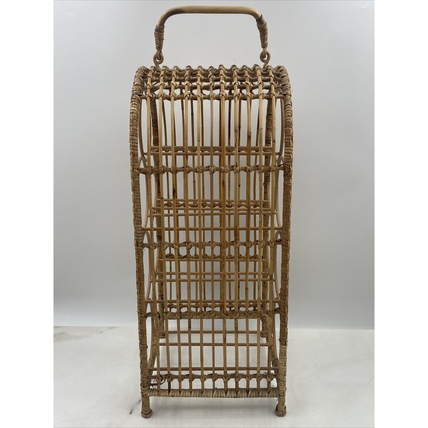 VTG Wicker Wine Rack Freestanding 7 Bottle Bamboo Holder 18" Tall Boho Hippie