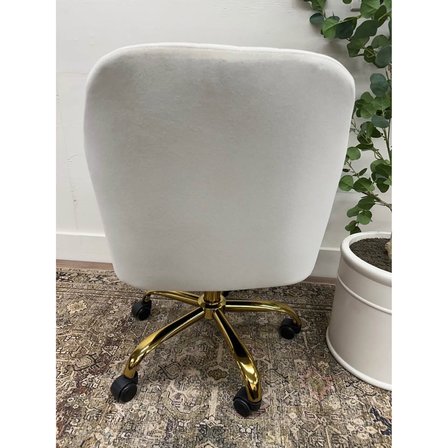 Jacinda Task Chair-Off White Velvet Gold Rolling Office Chair