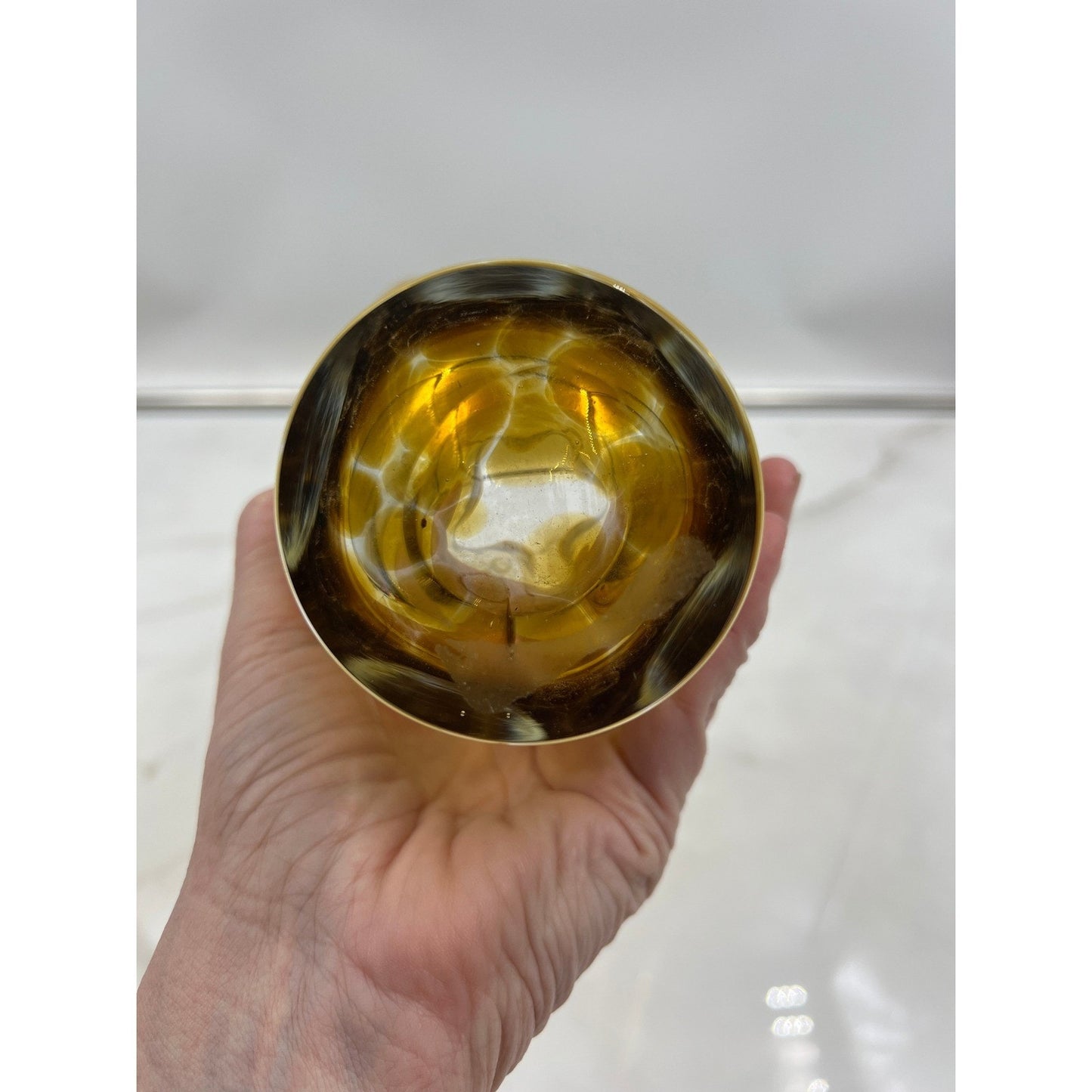 Jane Seymour Hand-Made Poland Amber Tortoise Art Glass Ruffled Handkerchief Vase