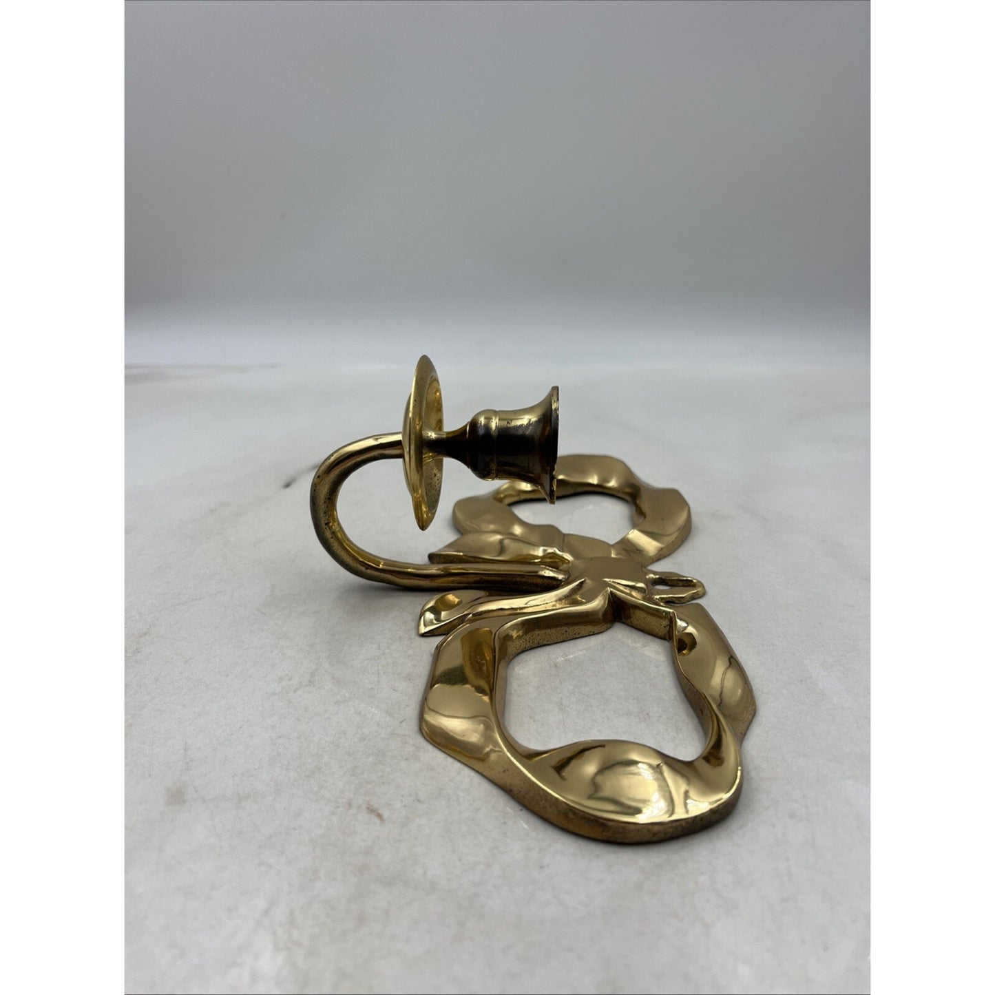 Vintage Candle Wall Sconce Brass Bow Ribbon Holder Brass Candle Holder