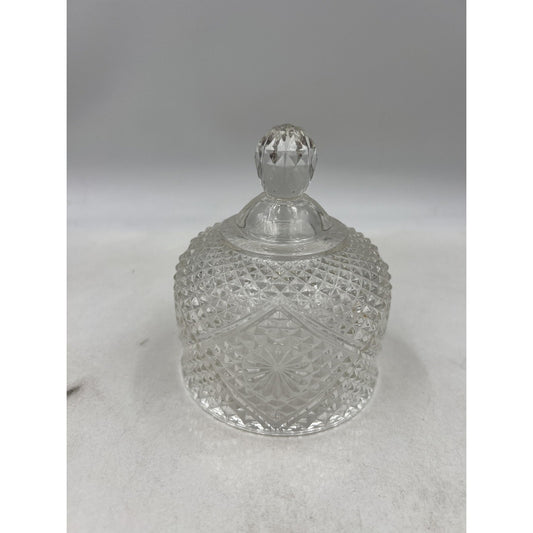 Vintage Pressed Glass Candy Jar Diamond Pattern Lidded Bowl 4.5" Elegant Decor