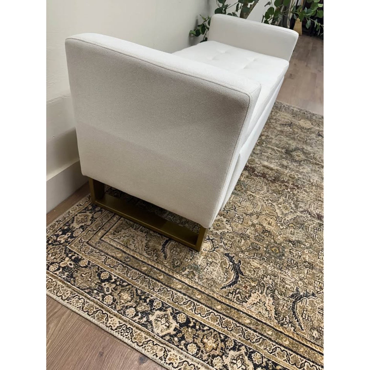 Angel 50.4" Wide Storage Bench-IVORY Gold Base Storage Bench with Bolster Pillows, Upholstered