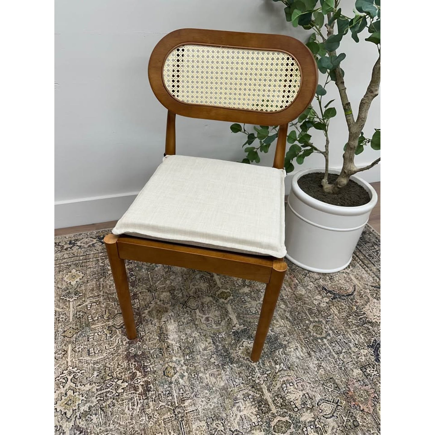 Konstantin Rattan Cane Back Dining Chairs Kitchen Chair with Cushion -Brown