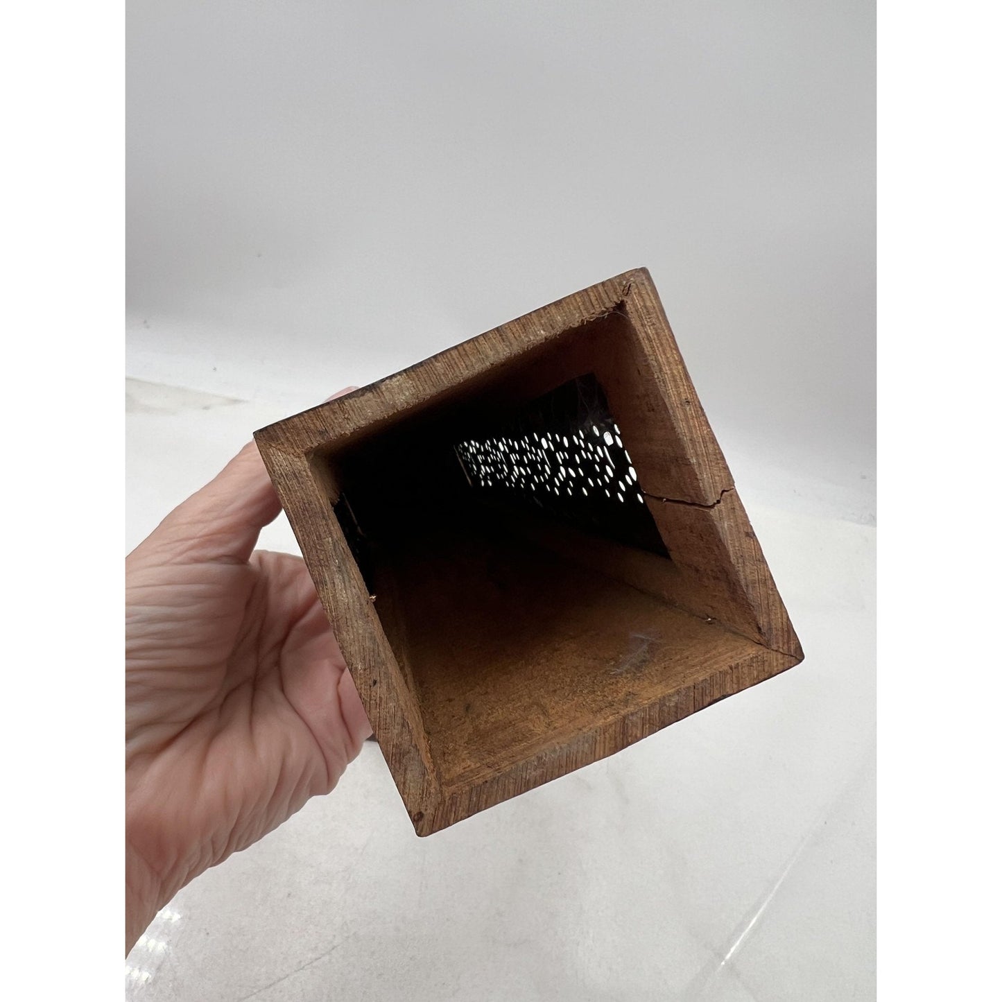 Handcarved Wood Tower Incense Burner Pagoda Brass Panel Cone Holder Decor