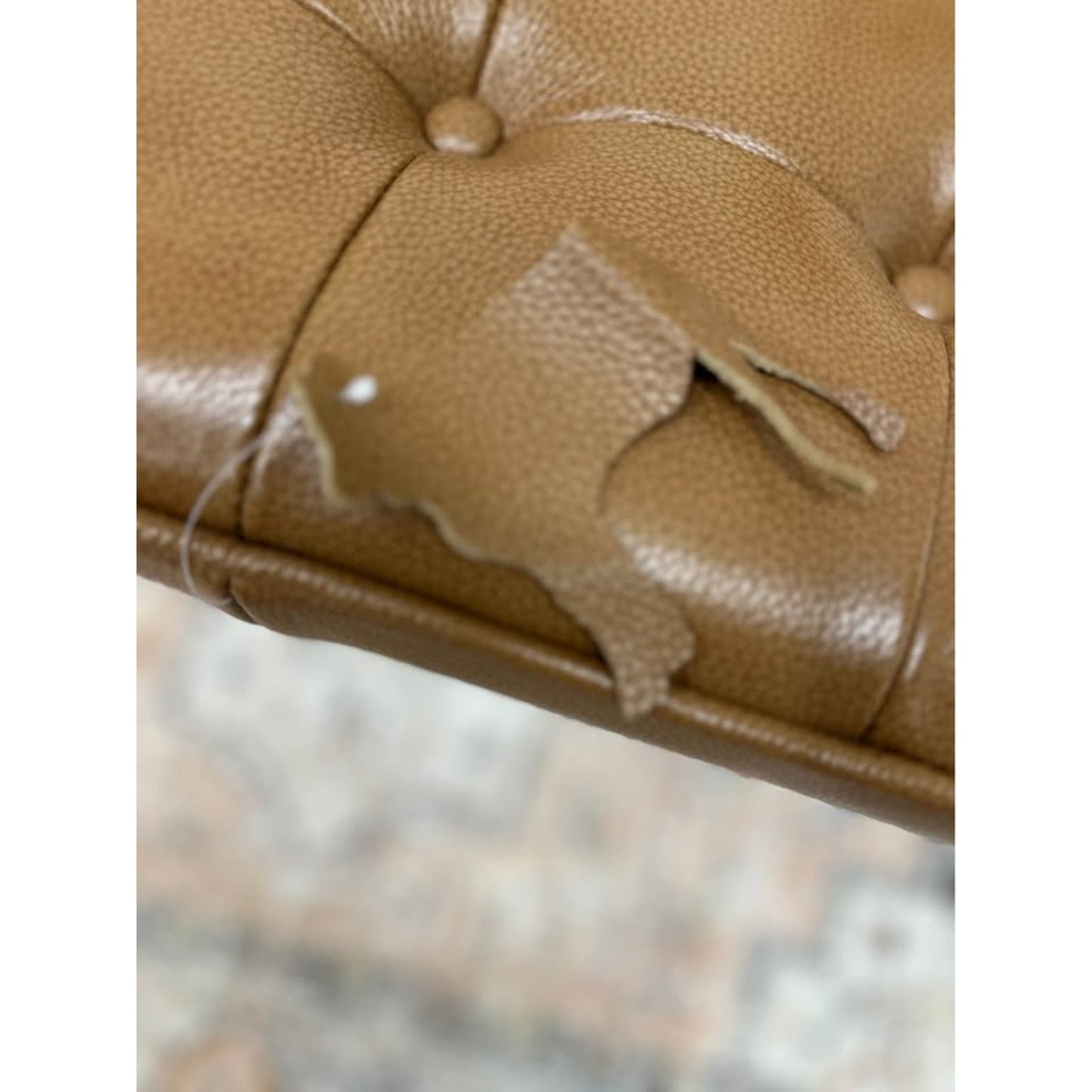 Julian Ottoman Genuine Leather- CAMEL Tufted Wood Legs