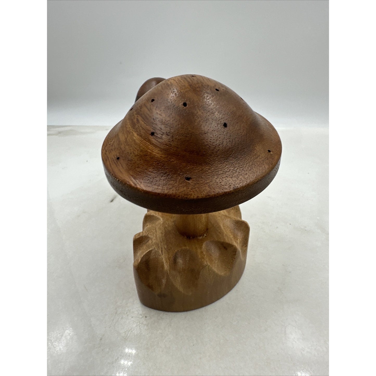 Vtg Wood Mushrooms Toothpick Holder Leilani Handcrafted Philippines 2 Monkey Pod