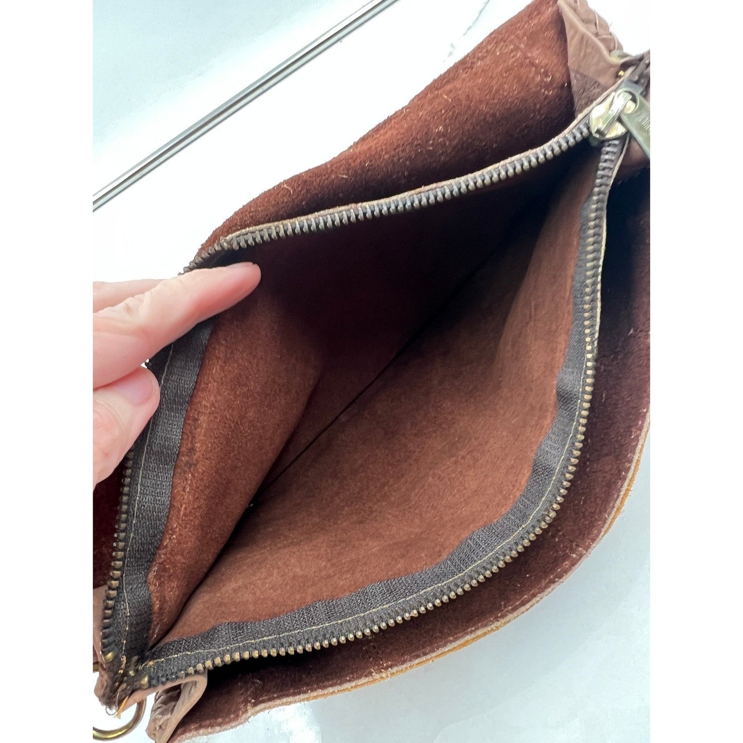 Vintage Patchwork Suede Leather Heart Boho Clutch Bag Brown Tan Braided Trim