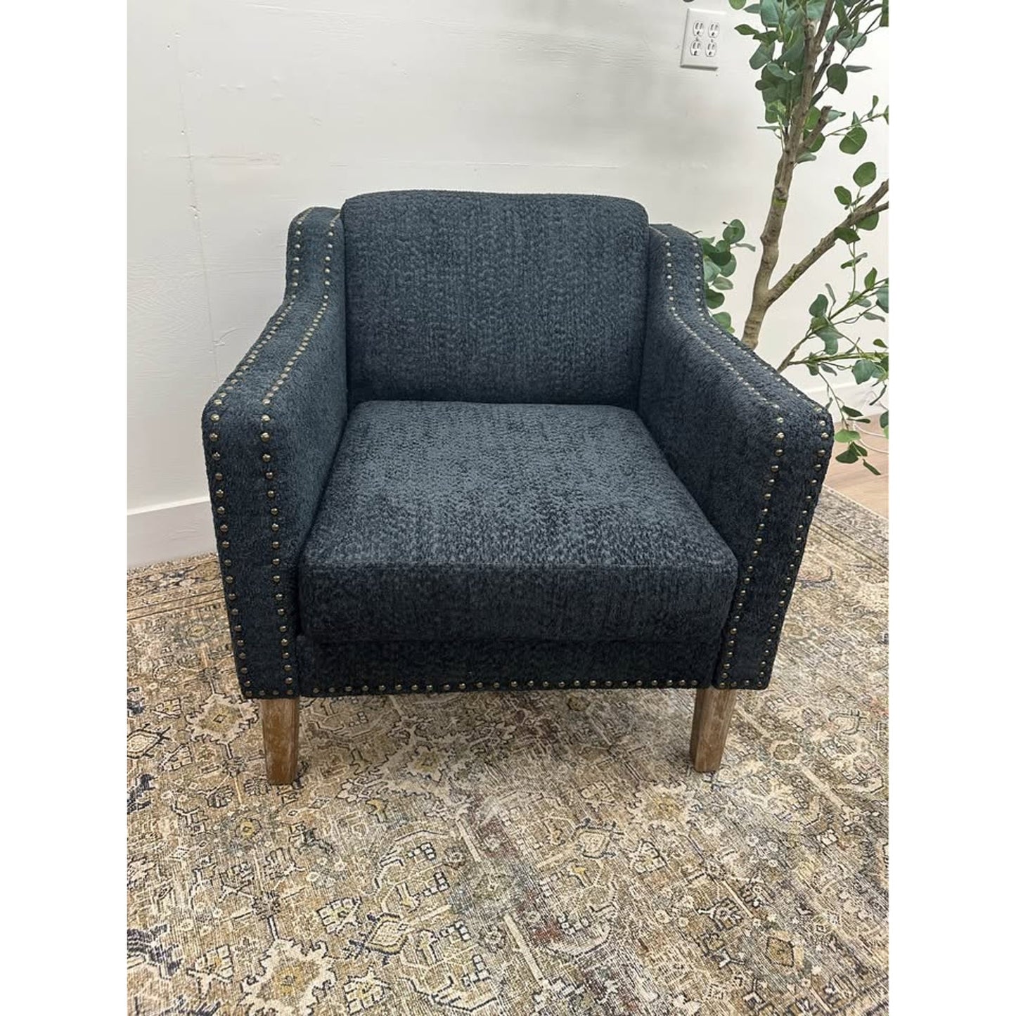 Ulysses Armchair-BLACK Charcoal Upholstered Nail Head Trim