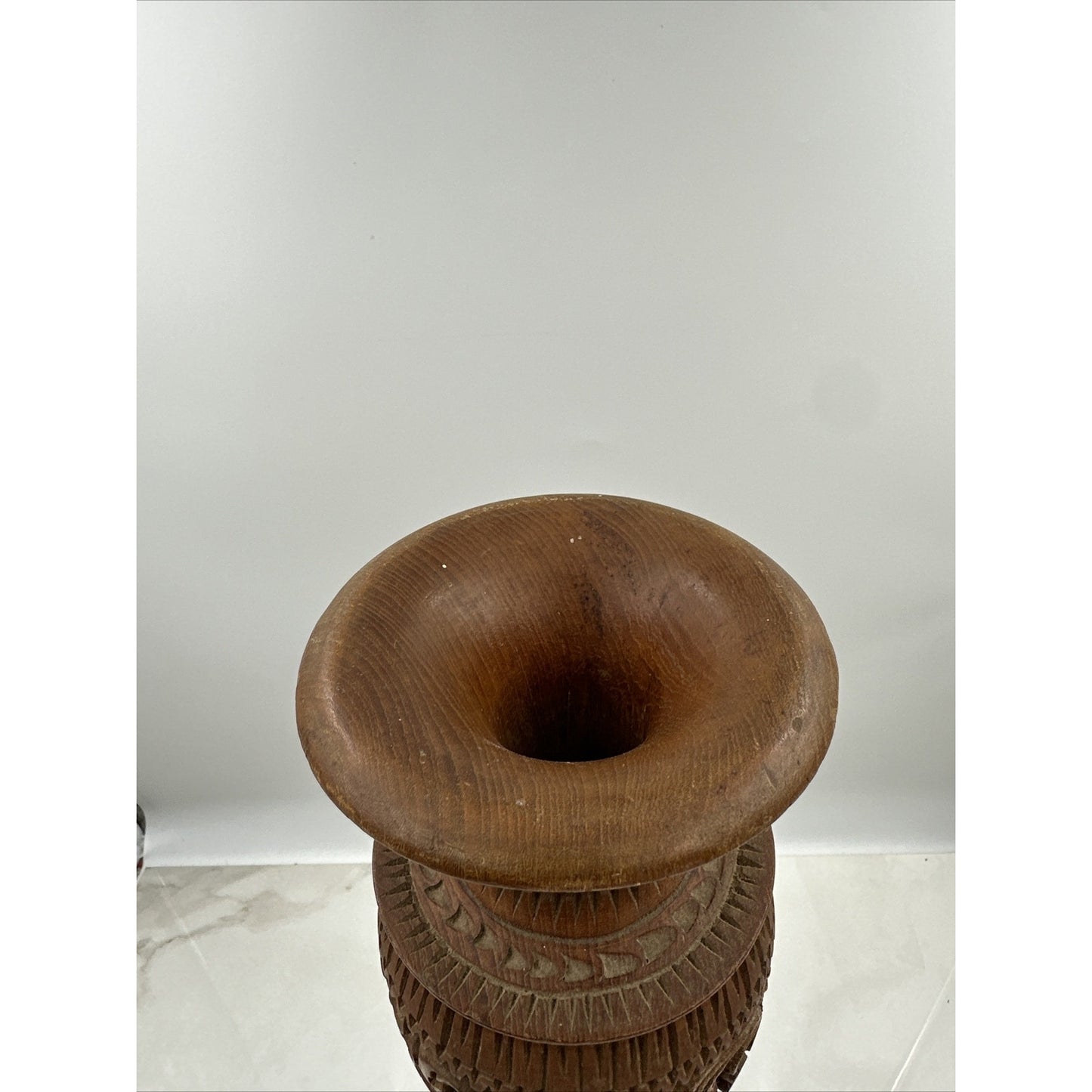 Vintage Wood Pedestal Turned Vase Candle Holder Exotic Rustic 20" Hand Carved