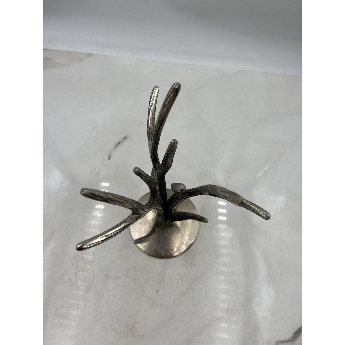 Silver Metal Antler Tree Jewelry Holder Stand Organizer Rustic Decor 9in Tall