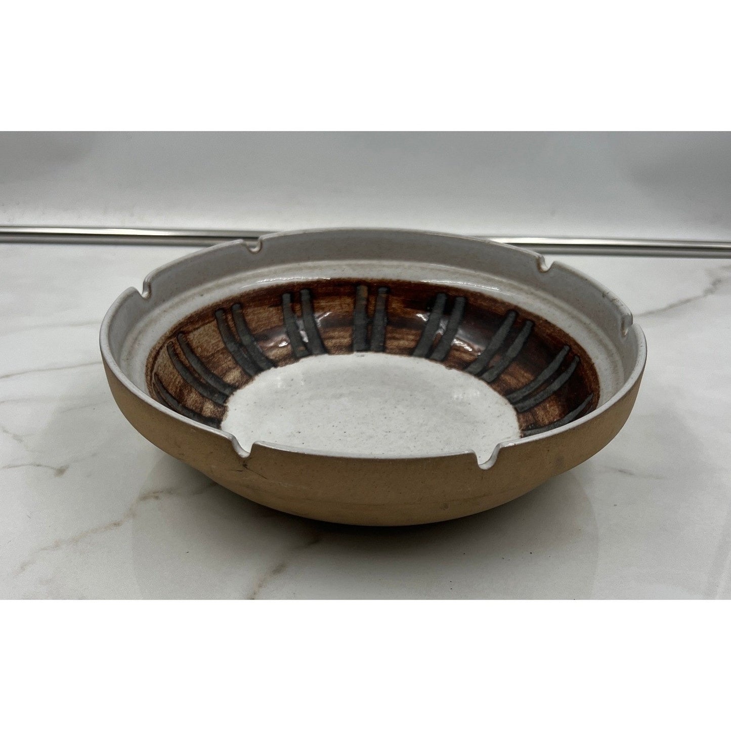 Marshall Studios Vintage MCM Ceramic Ashtray Brown Geometric M301-23-D38