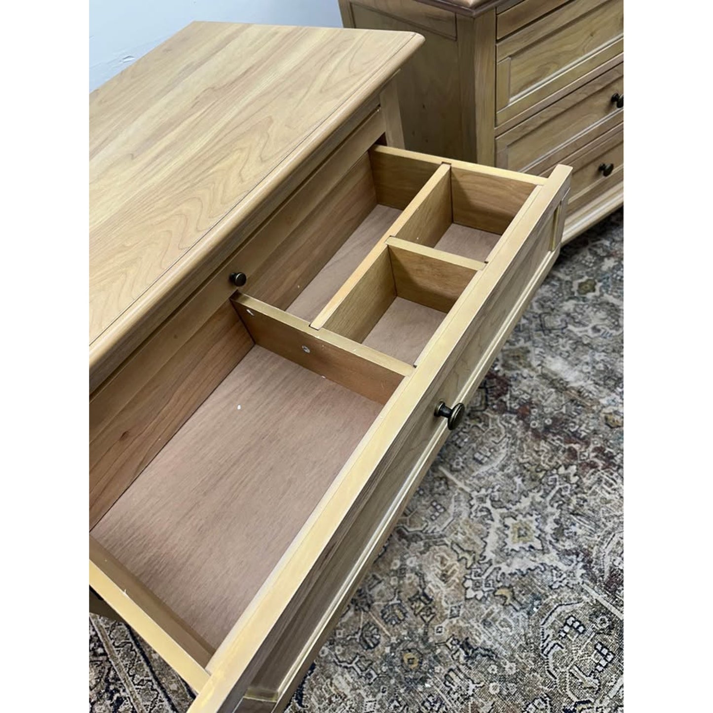 Dominic 3 Drawer Nightstands Natural Stain Built-In Outlets Wood Set of 2