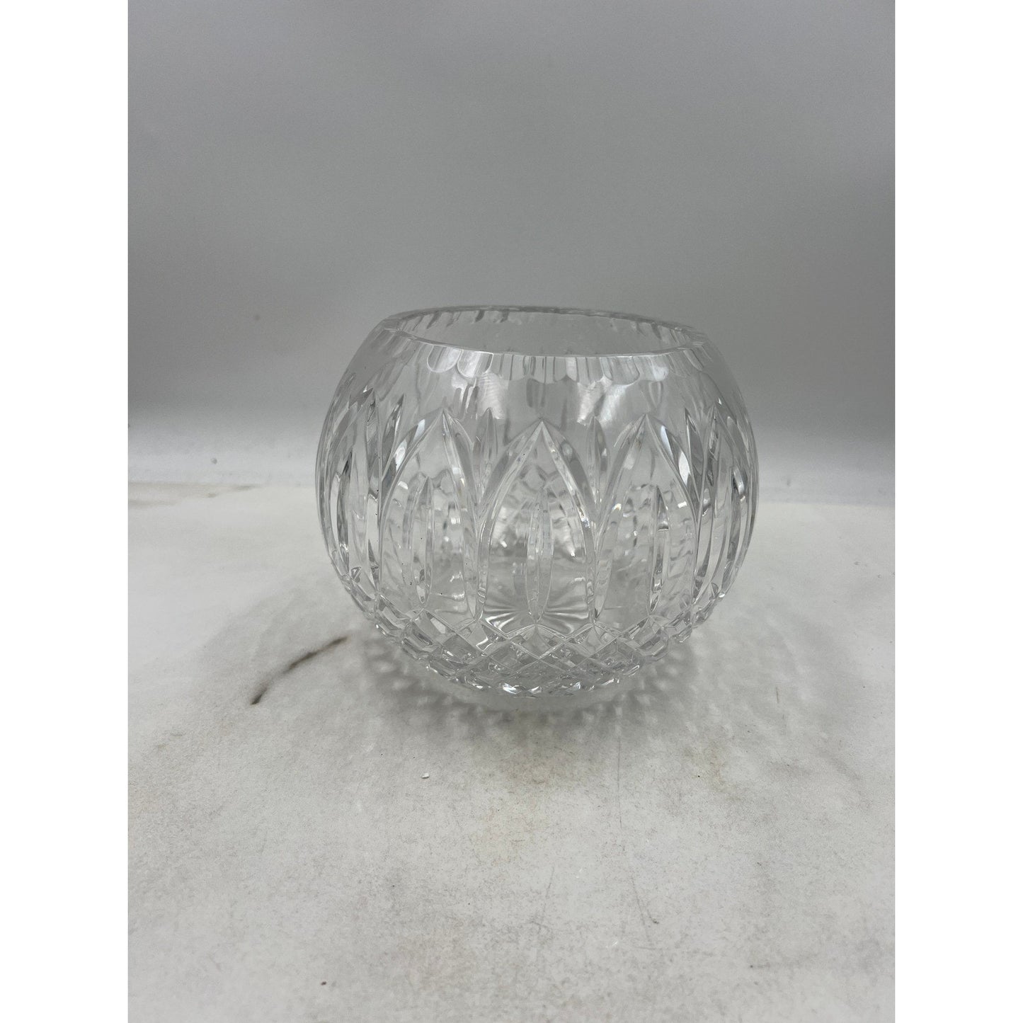 VTG Crystal Cut Round Flower Vase Bowl Clear Glass