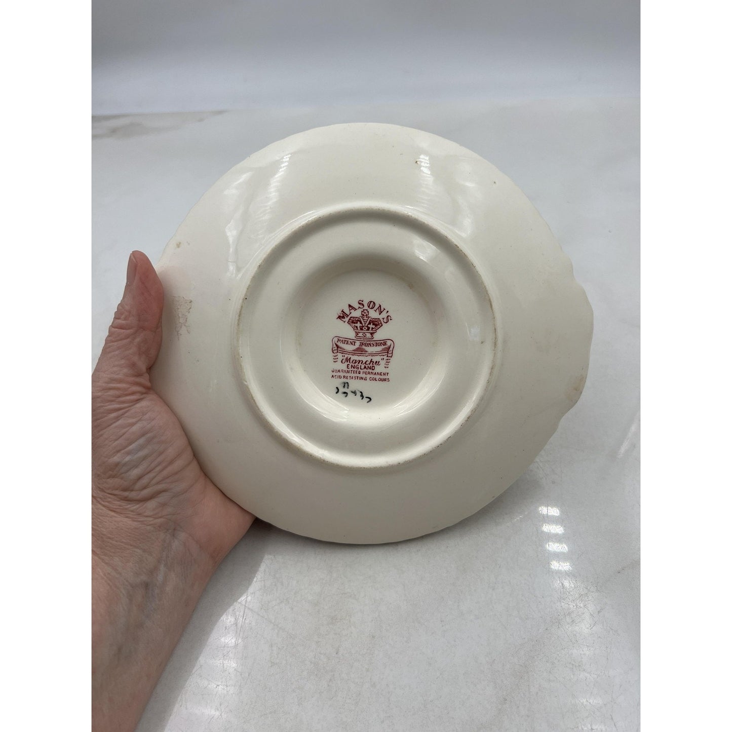 Vintage Mason's Manchu Ironstone Gravy Boat Saucer Red Floral England 9" Ceramic