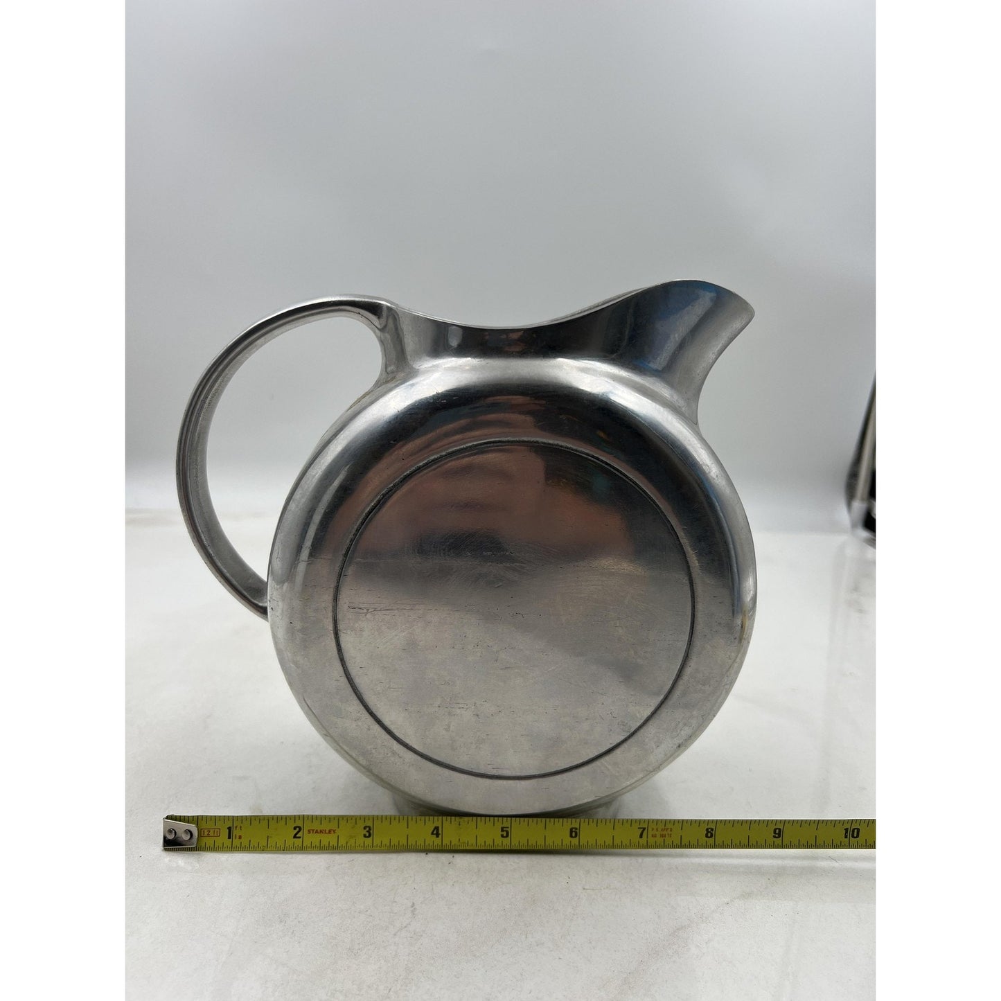 Wilton Mount Joy PA Round Pitcher Cast Metal Jug Silvertone Made in USA MCM