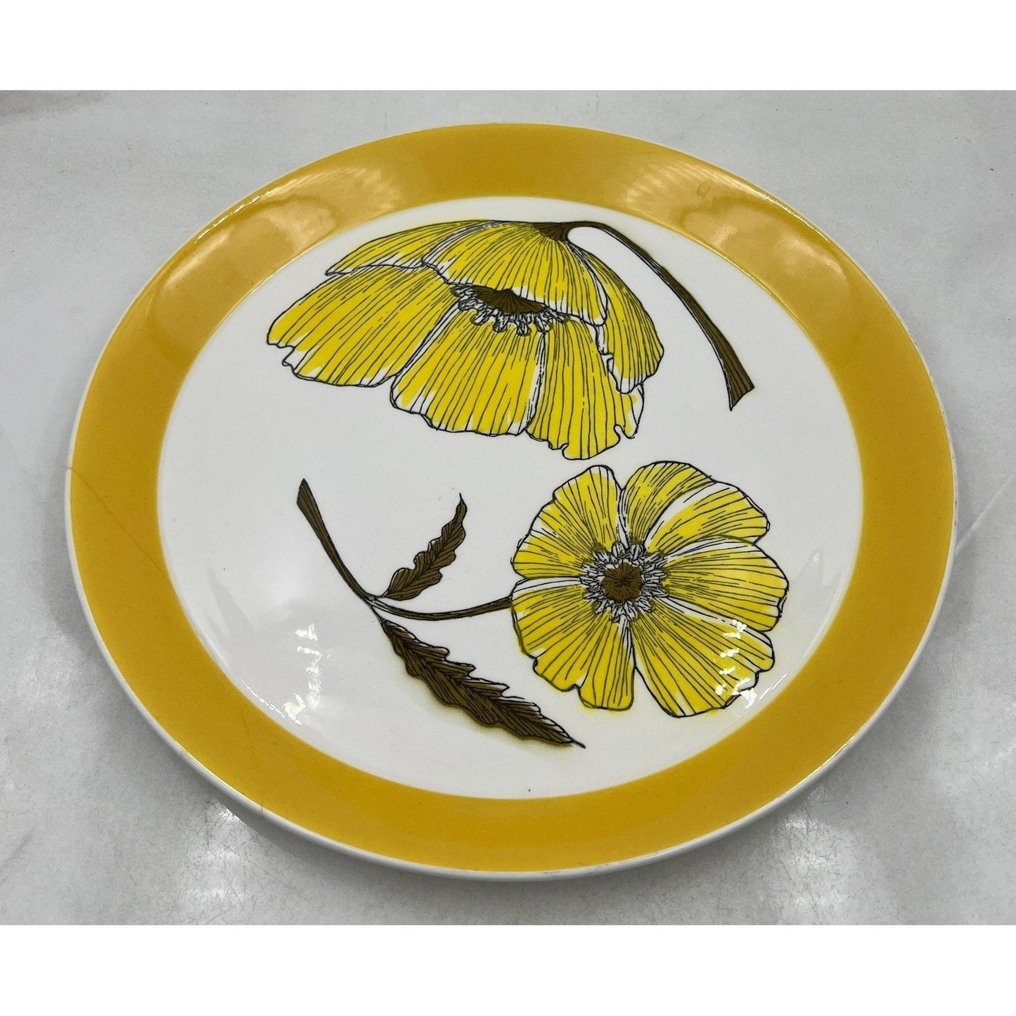 Vintage Mikasa Duplex Duet Yellow Poppy DINNER PLATE Ben Seibel 12.5" JAPAN
