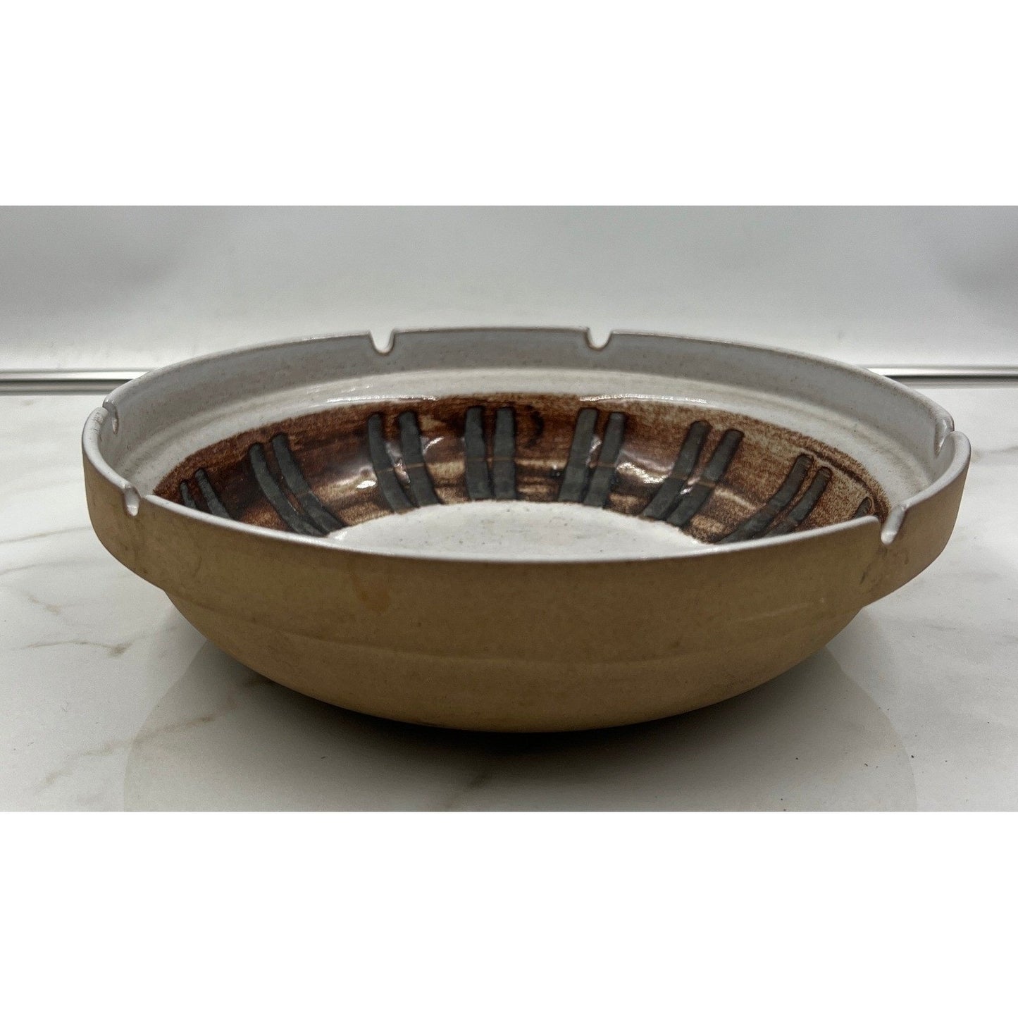 Marshall Studios Vintage MCM Ceramic Ashtray Brown Geometric M301-23-D38