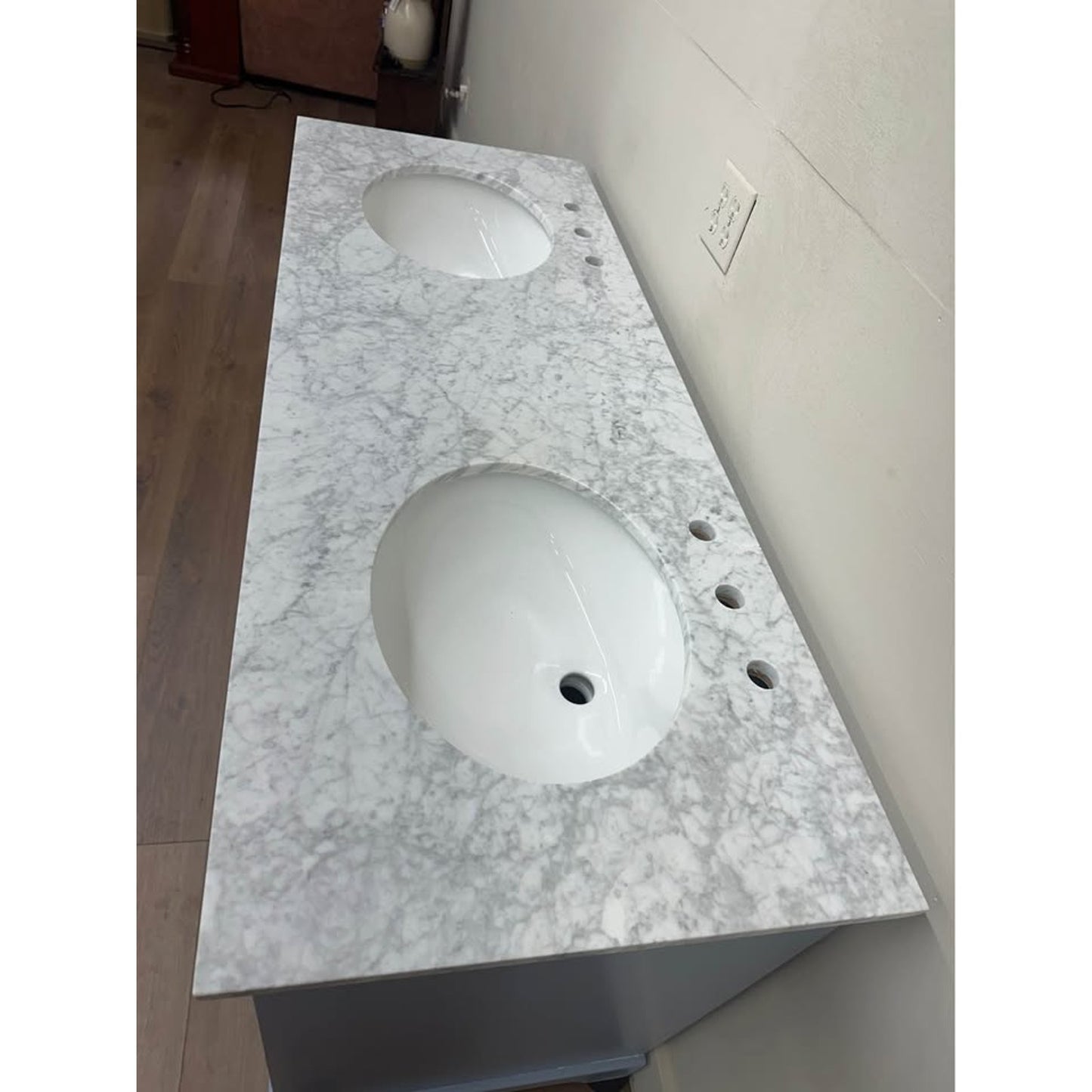 Ronnie 60'' Double Bathroom Light Blue Vanity with Marble Top Birch Lane