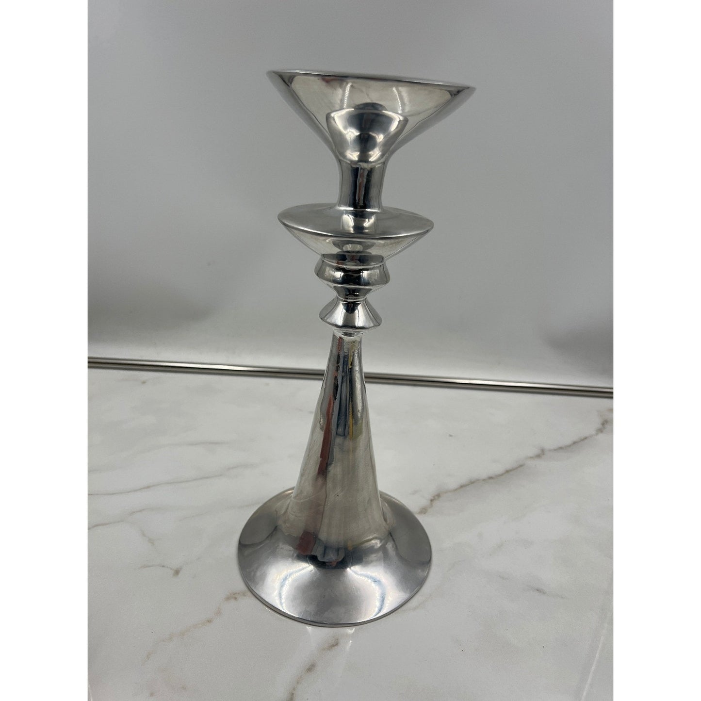 Lunares San Francisco Polished Aluminum Candlestick Holder MCM Sculptural 12in