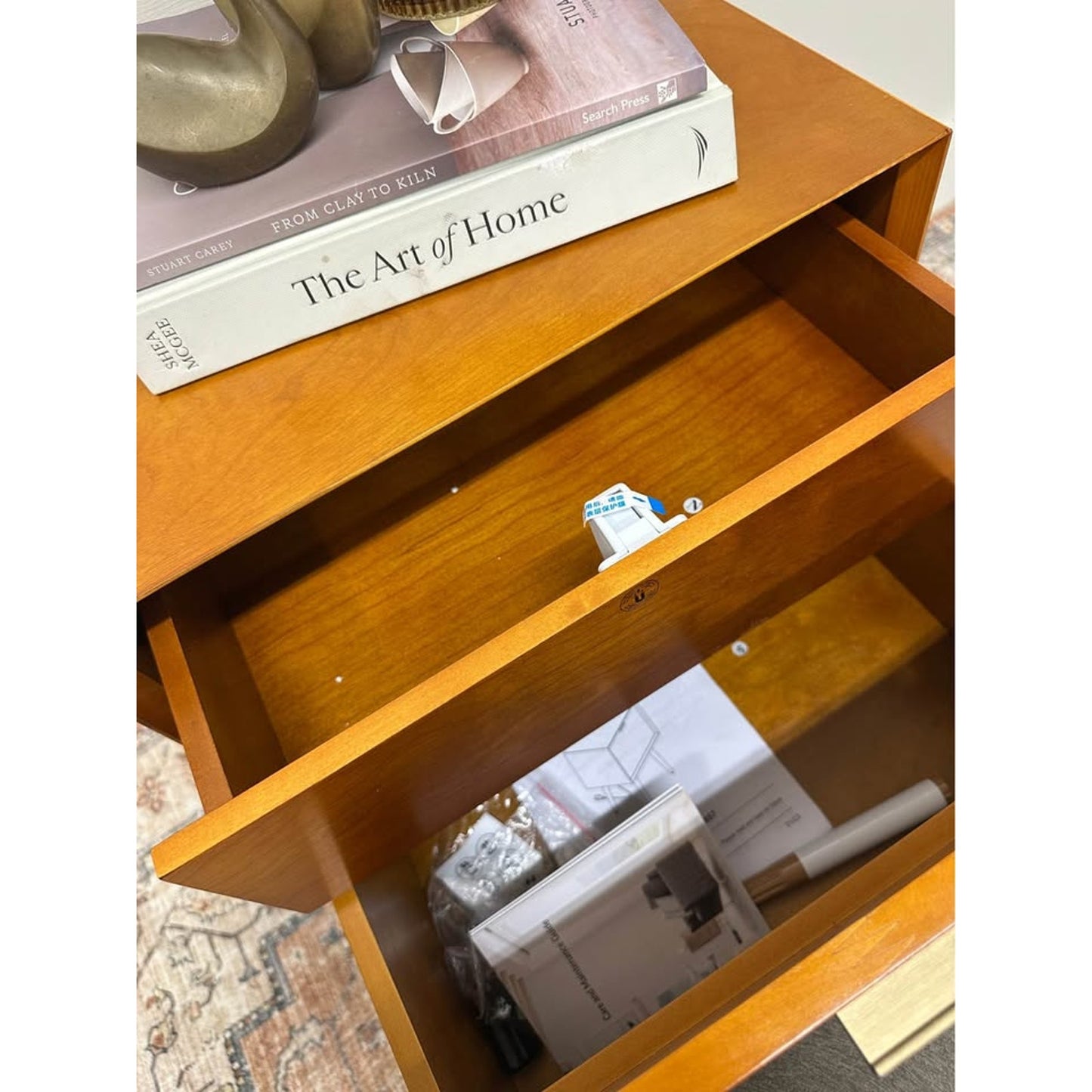 Anita 2 - Drawer WoodNightstand with Built-In Outlets-WALNUT
