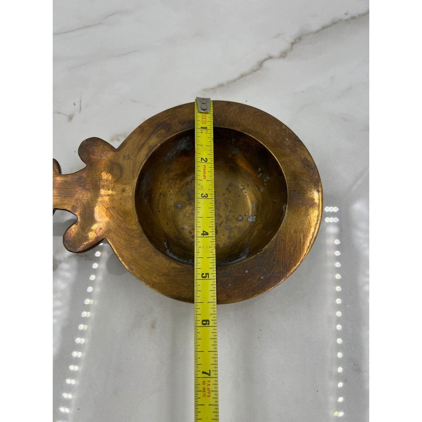 Vintage Almazan Spain Brass Bowl Ornate Handle Small Catchall Dish Ashtray