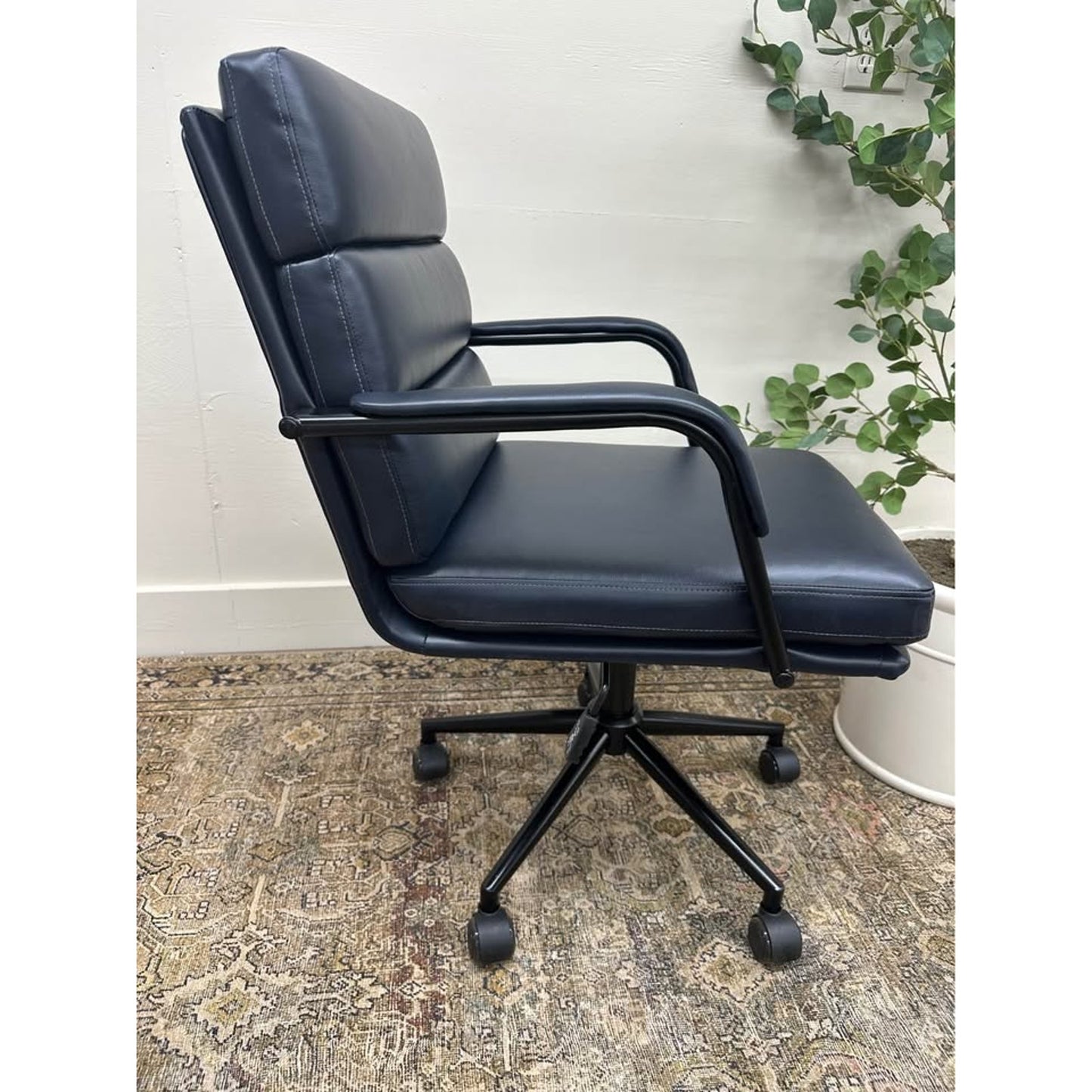 Joseph Task Chair-Navy Faux Leather Rolling Office Chair