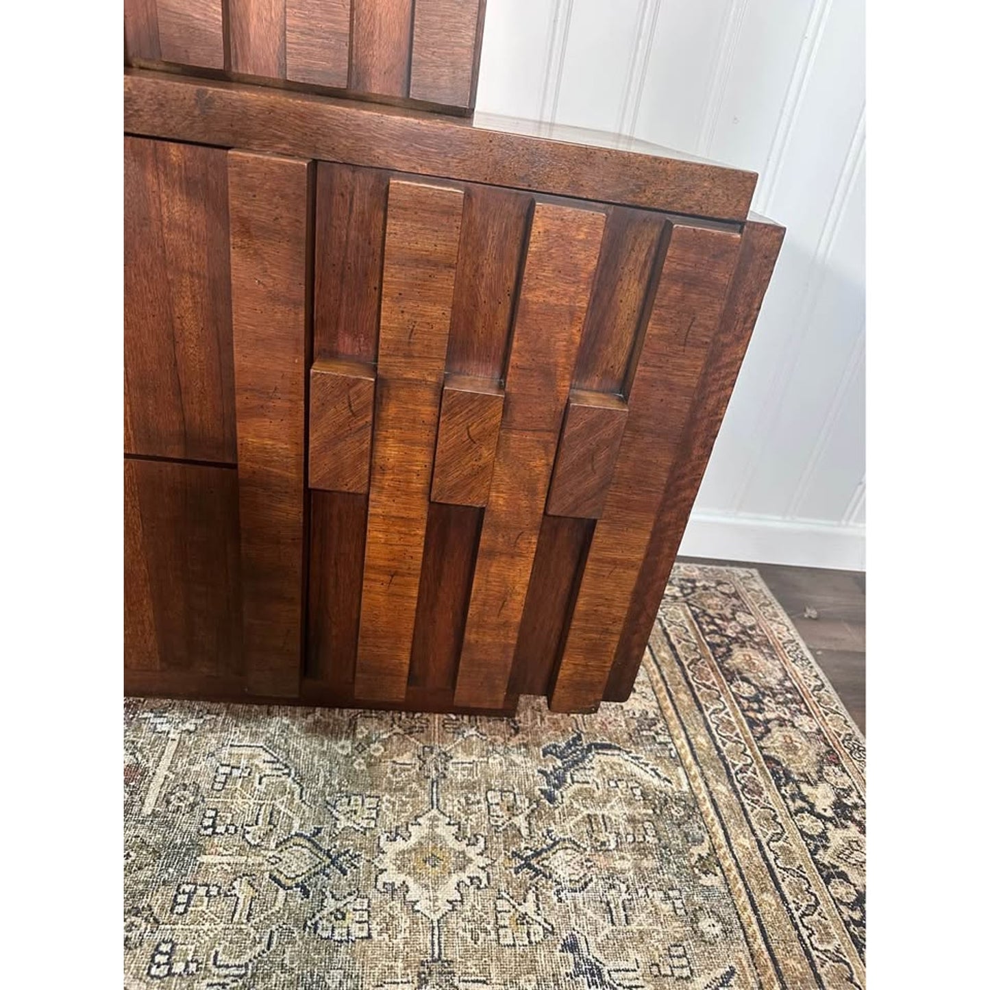 VTG Lane Staccato Brutalist Mid Century Dark Walnut Buffet and Hutch
