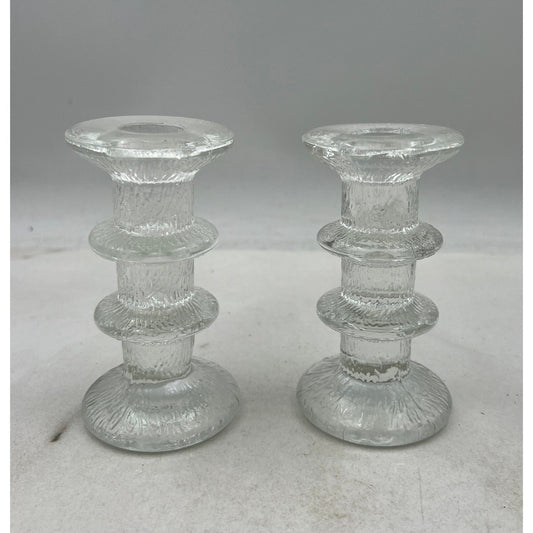 VTG Glass Candlesticks Pukeberg Staffan Gellerstadt Eisglass Candleholder