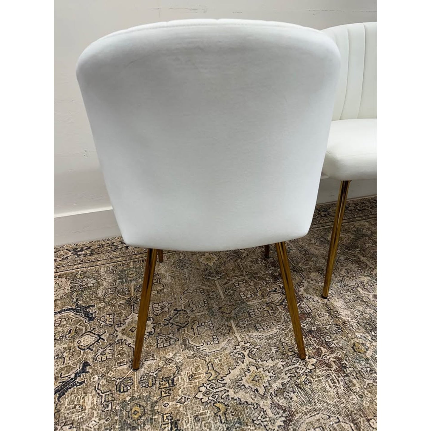 Milia Dining Chair Set of 2-IVORY Dining Kitchen Living Velvet Upholstered Gold Leg Set of 2