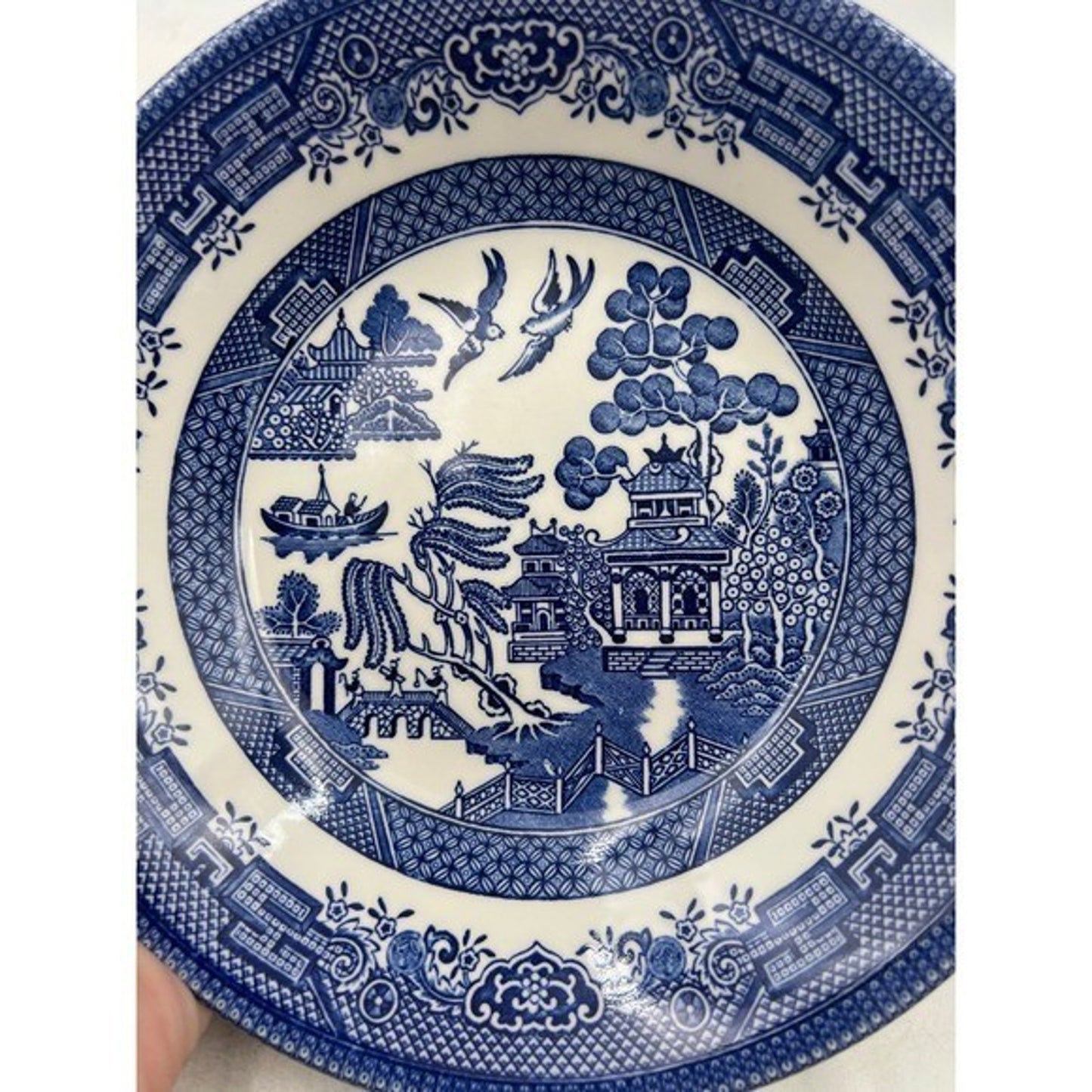 VTG Churchill Blue Willow Pattern Soup Bowl England Chinoiserie 8" Set of 2
