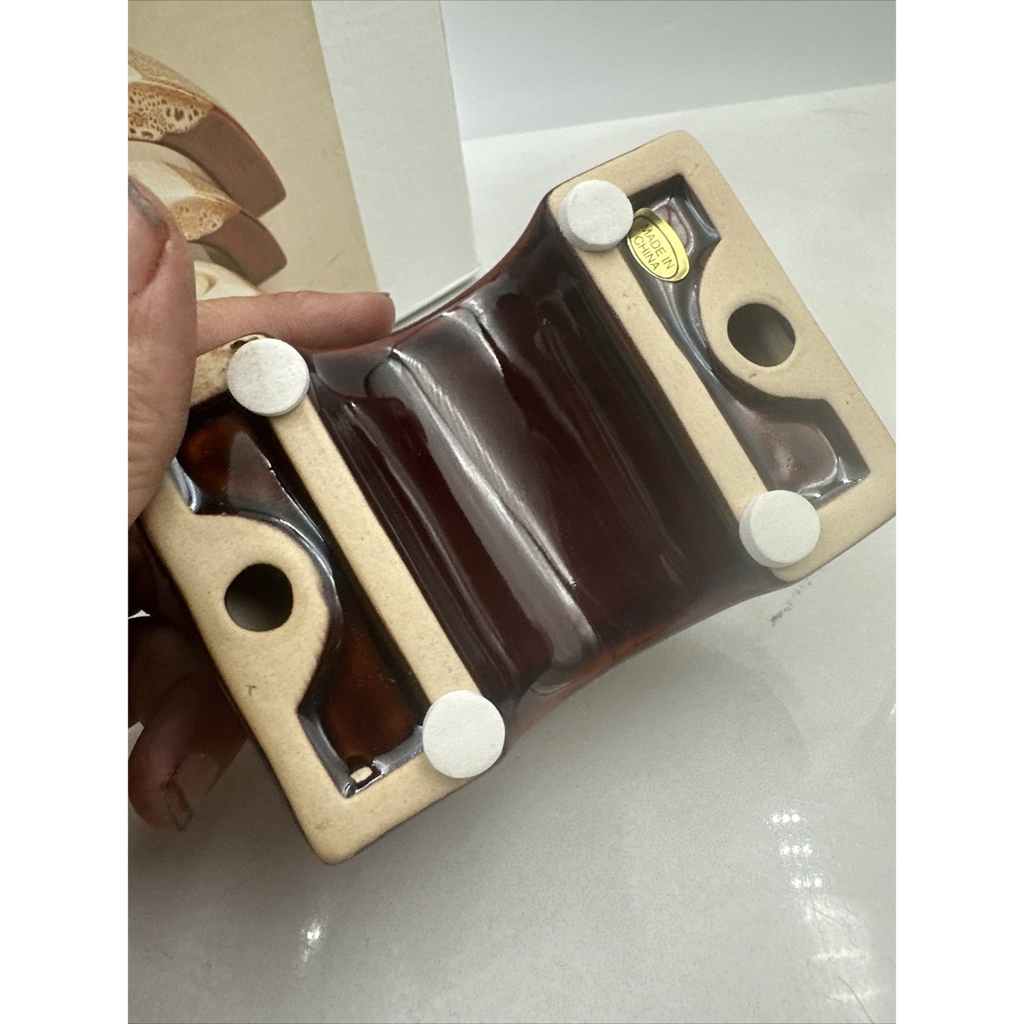 VTG Arched Candle Holders Nesting Ceramic Tealight Brown Drip Boho Set of 3