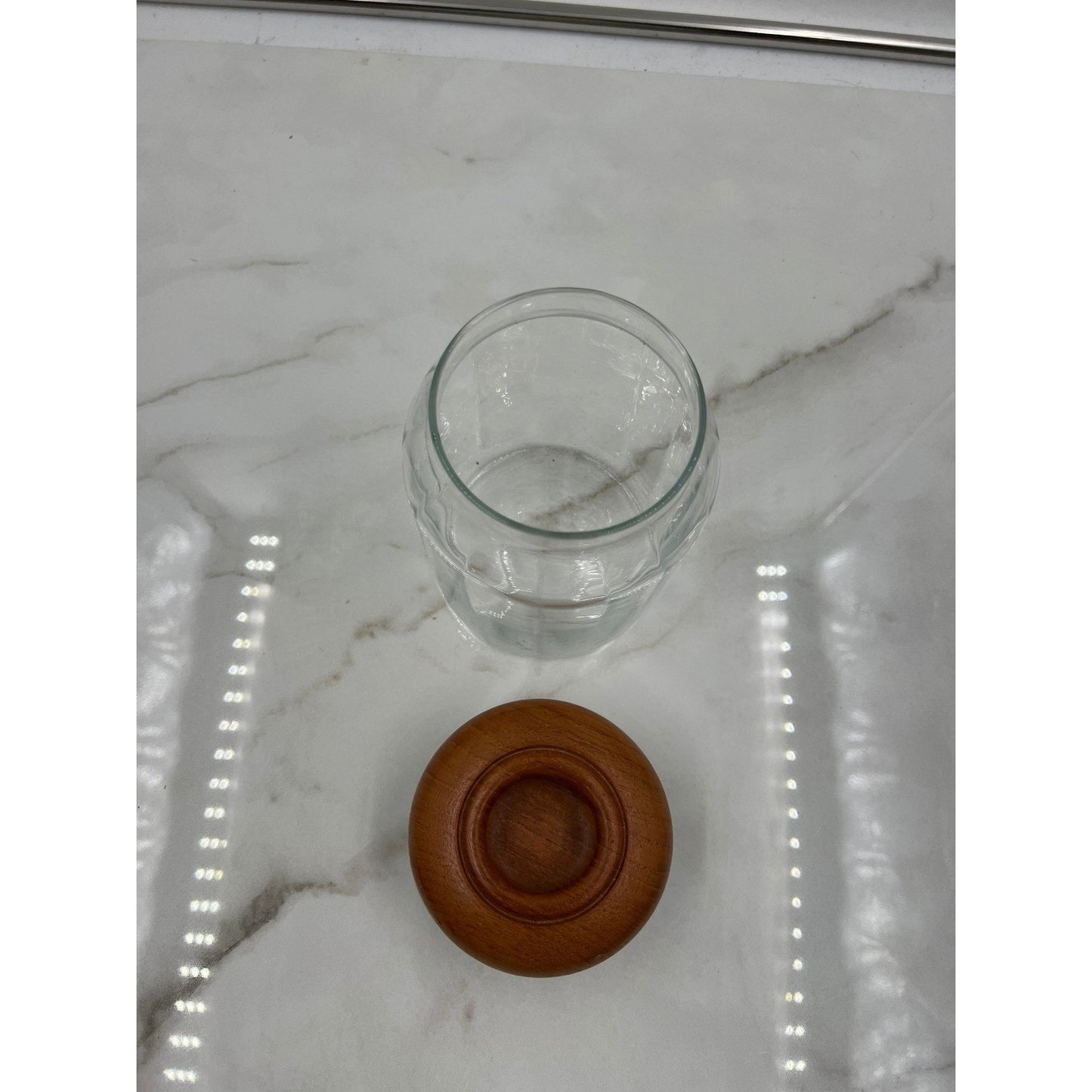 Dansk International Designs Glass Canister Octagonal Jar with Teak Wood Lid
