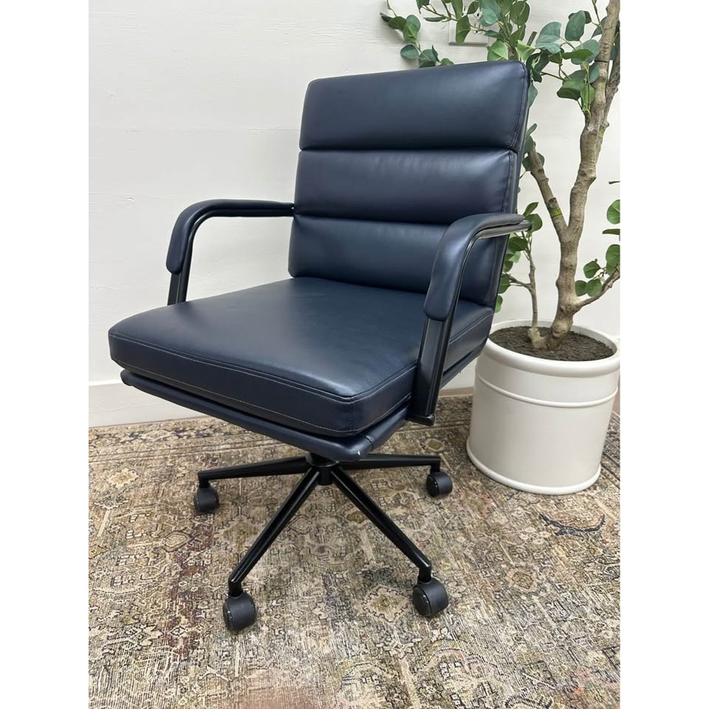 Joseph Task Chair-Navy Faux Leather Rolling Office Chair