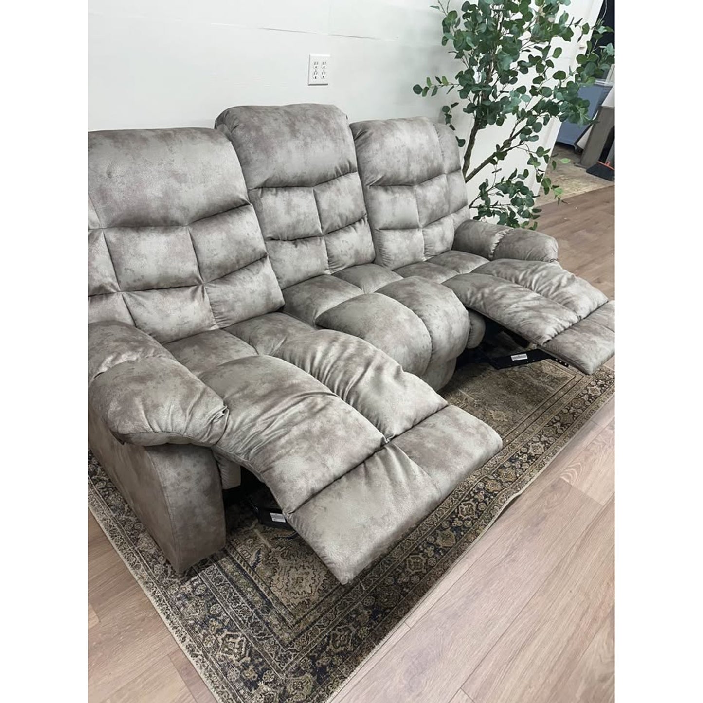 Edilmar Brown Wide Contemporary Overstuffed Manual Reclining Sofa Couch Wide Backrest NEW