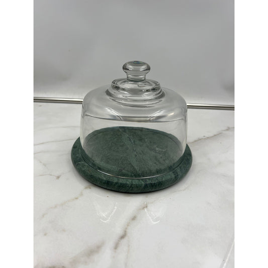 VTG Dutch Garden Green Marble Cheese Dome with Glass Cloche 7.5 Inch Base