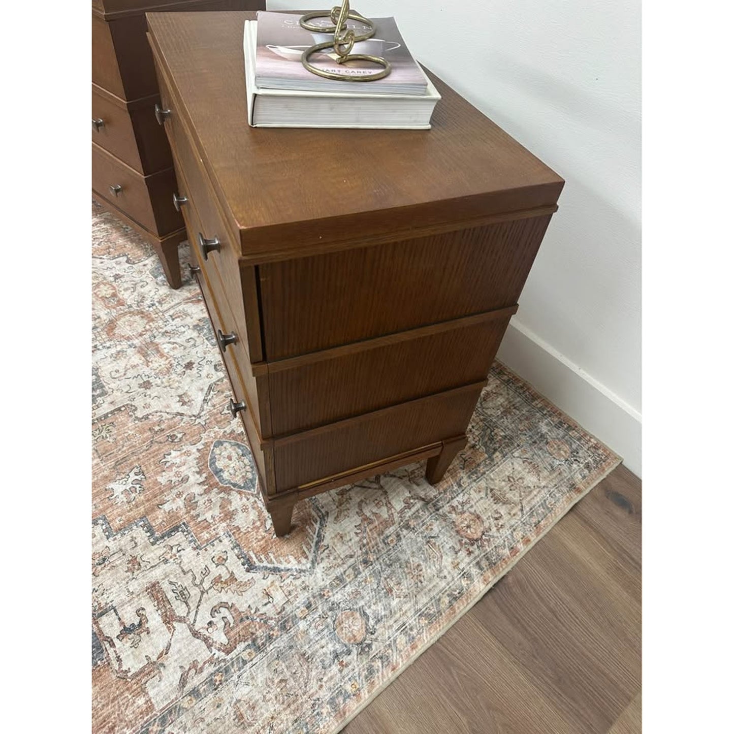 Justin 3-Drawer Wood Nightstand-WALNUT Set of 2 w Charging Station