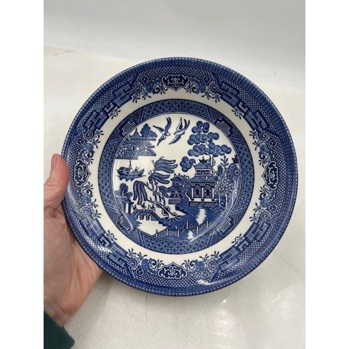 VTG Churchill Blue Willow Pattern Soup Bowl England Chinoiserie 8" Set of 2