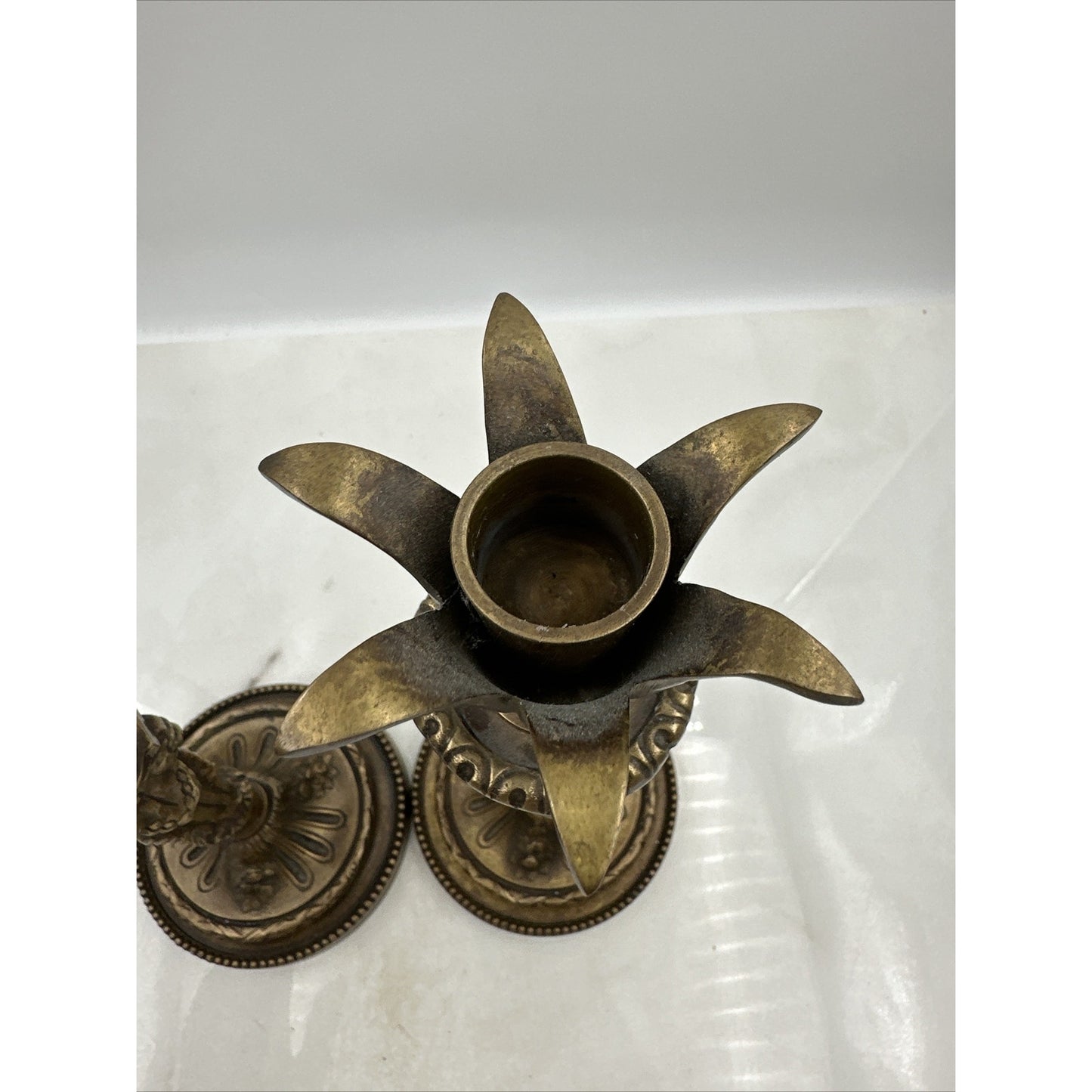 Vintage Brass Castilian Candle Holders Solid 12'' Lion Heads Set of 2