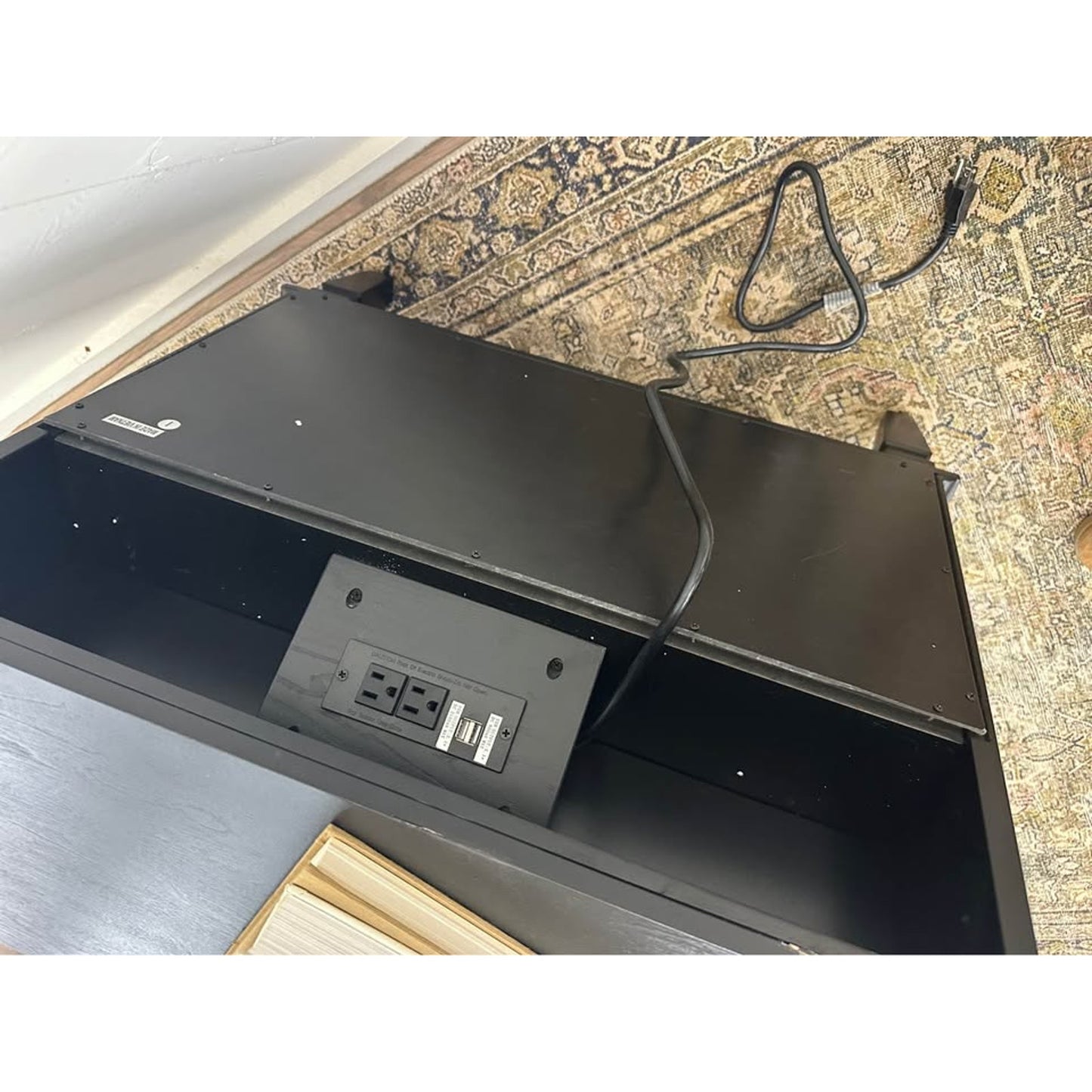 Davide 2 Drawer Nightstand Solid Wood End Table Chest Black Kona W/Charging Station