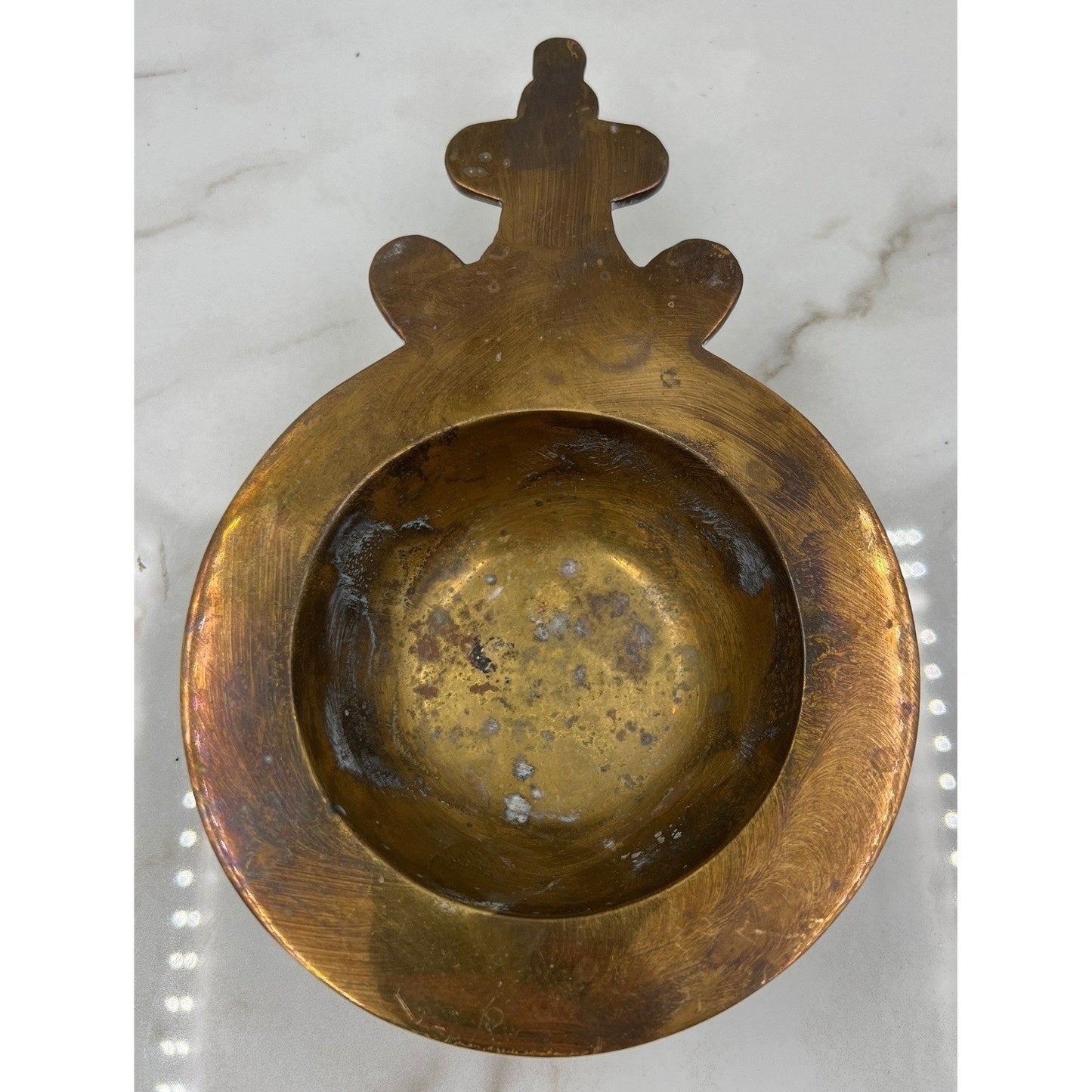 Vintage Almazan Spain Brass Bowl Ornate Handle Small Catchall Dish Ashtray