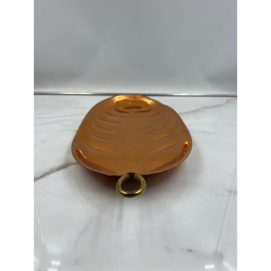 Vintage Copper Leaf Tray Wall Hanging Platter Brass Handle Mid Century Decor