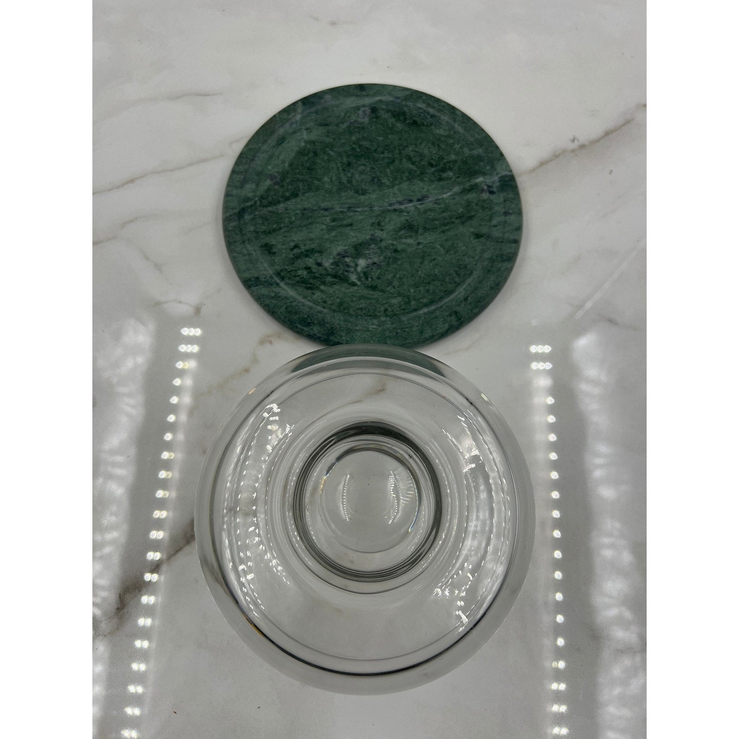 VTG Dutch Garden Green Marble Cheese Dome with Glass Cloche 7.5 Inch Base